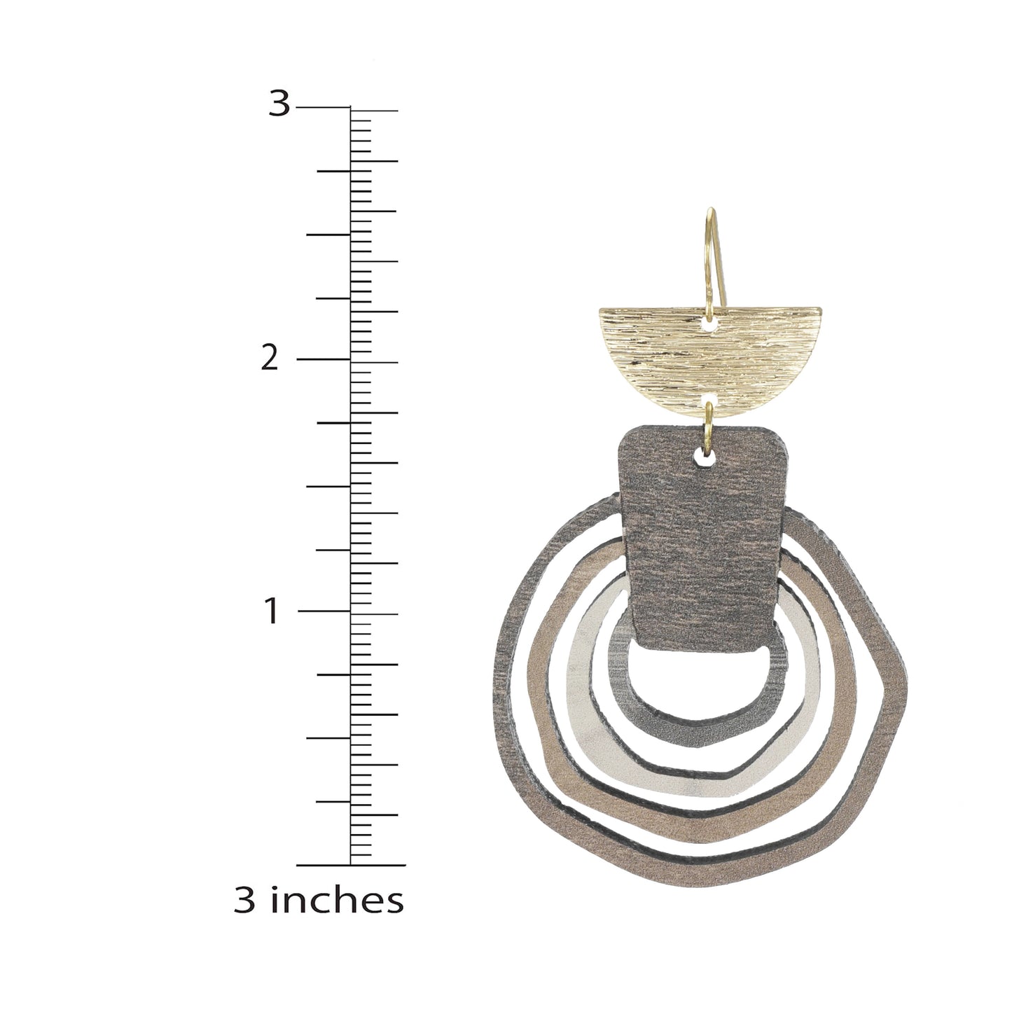 Beautiful Rustic Boho Brown Abstract Hoop Wood and Brushed Gold Statement Dangle Earrings, 18K Gold Ear Wires, Gift for Her