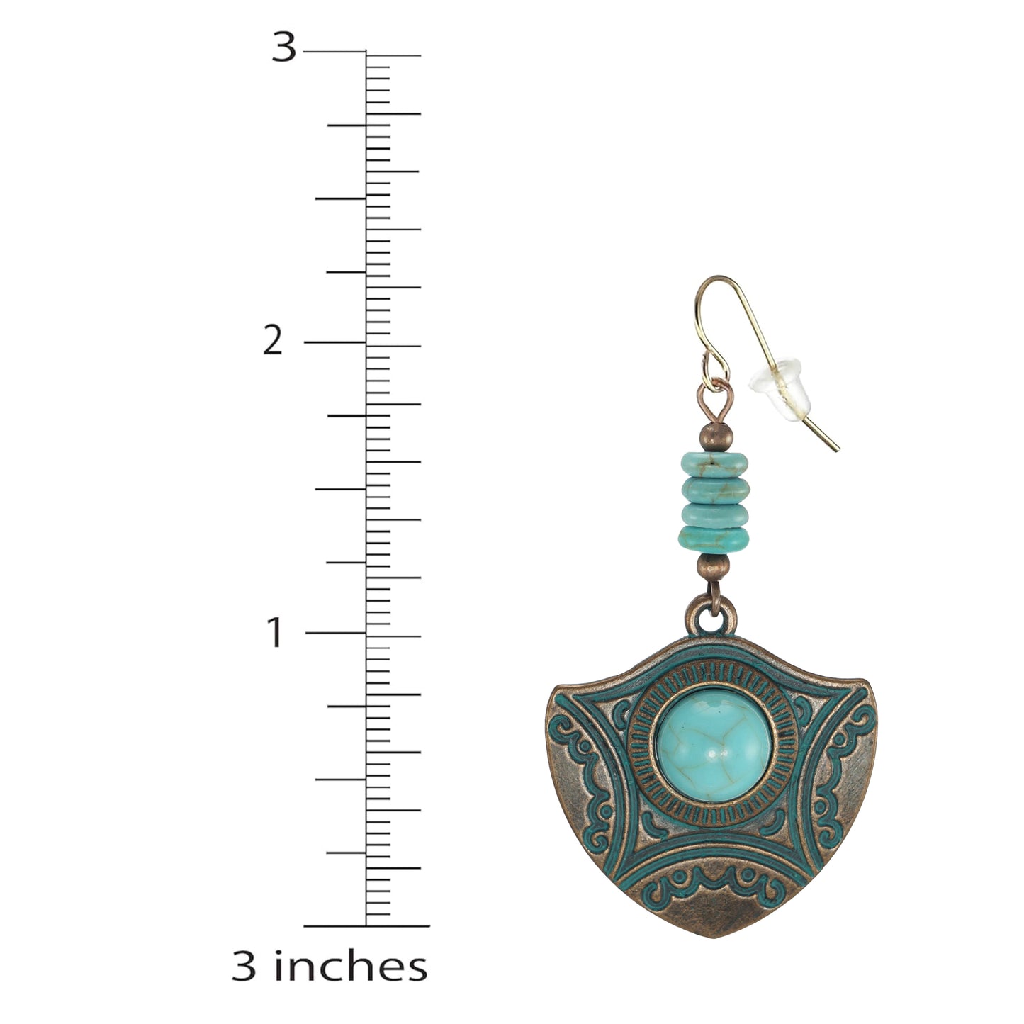 Beautiful Boho Vintage Style Abstract Copper Patina and Turquoise Dangle Earrings 18K Gold Earwires