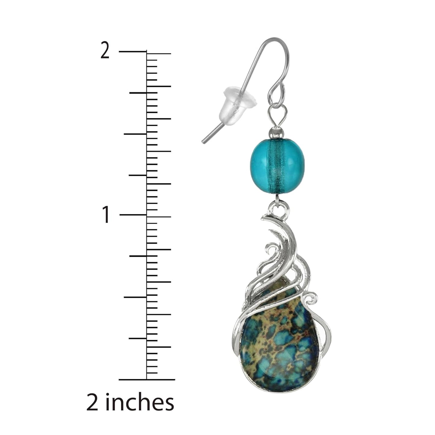 Beautiful RainbowTurquoise and Silver Swirl Teardrop Earrings, Platinum Ear Wires
