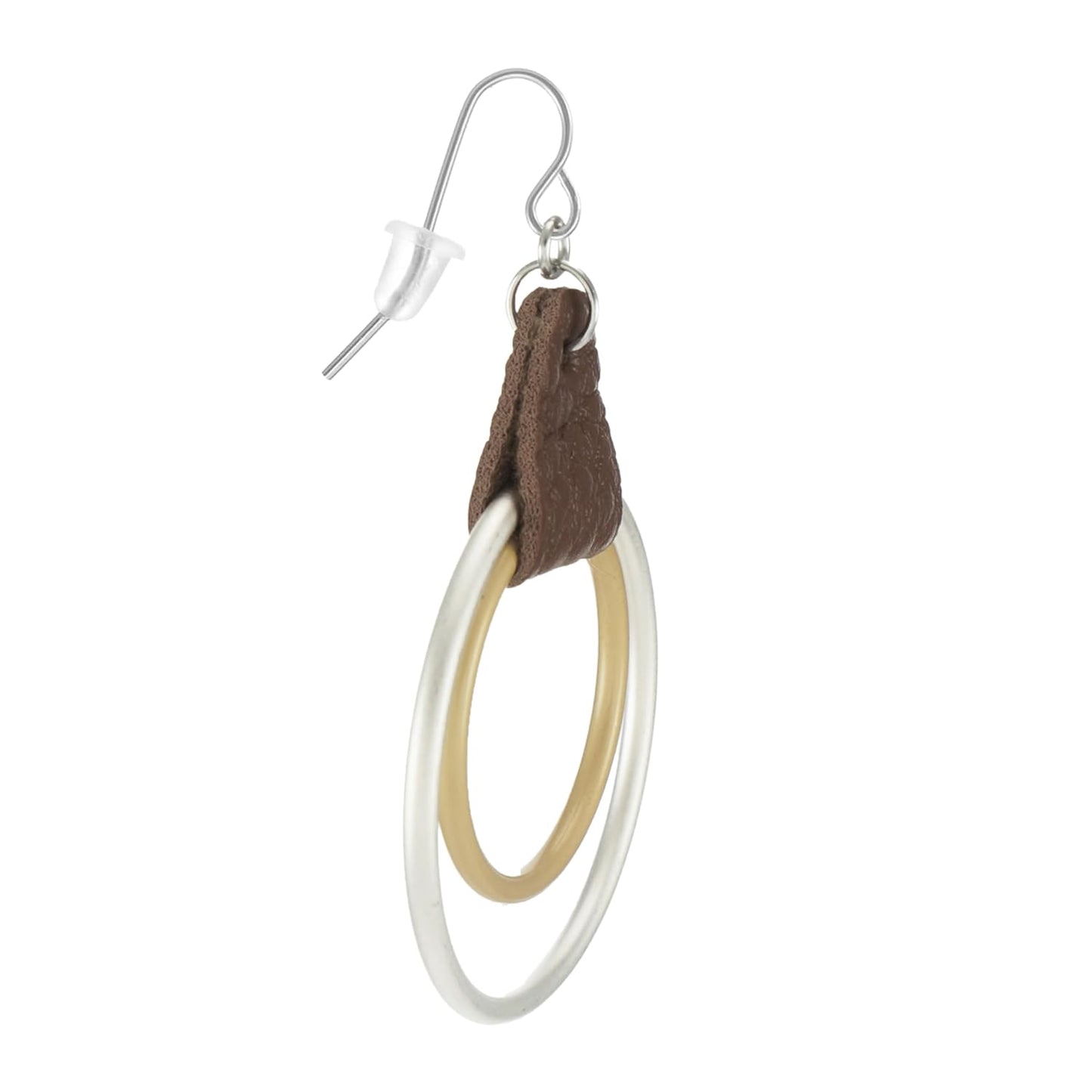 Gold and Silver Vegan Leather Western Boho Hoop Statement Earrings, Platinum Ear Wires