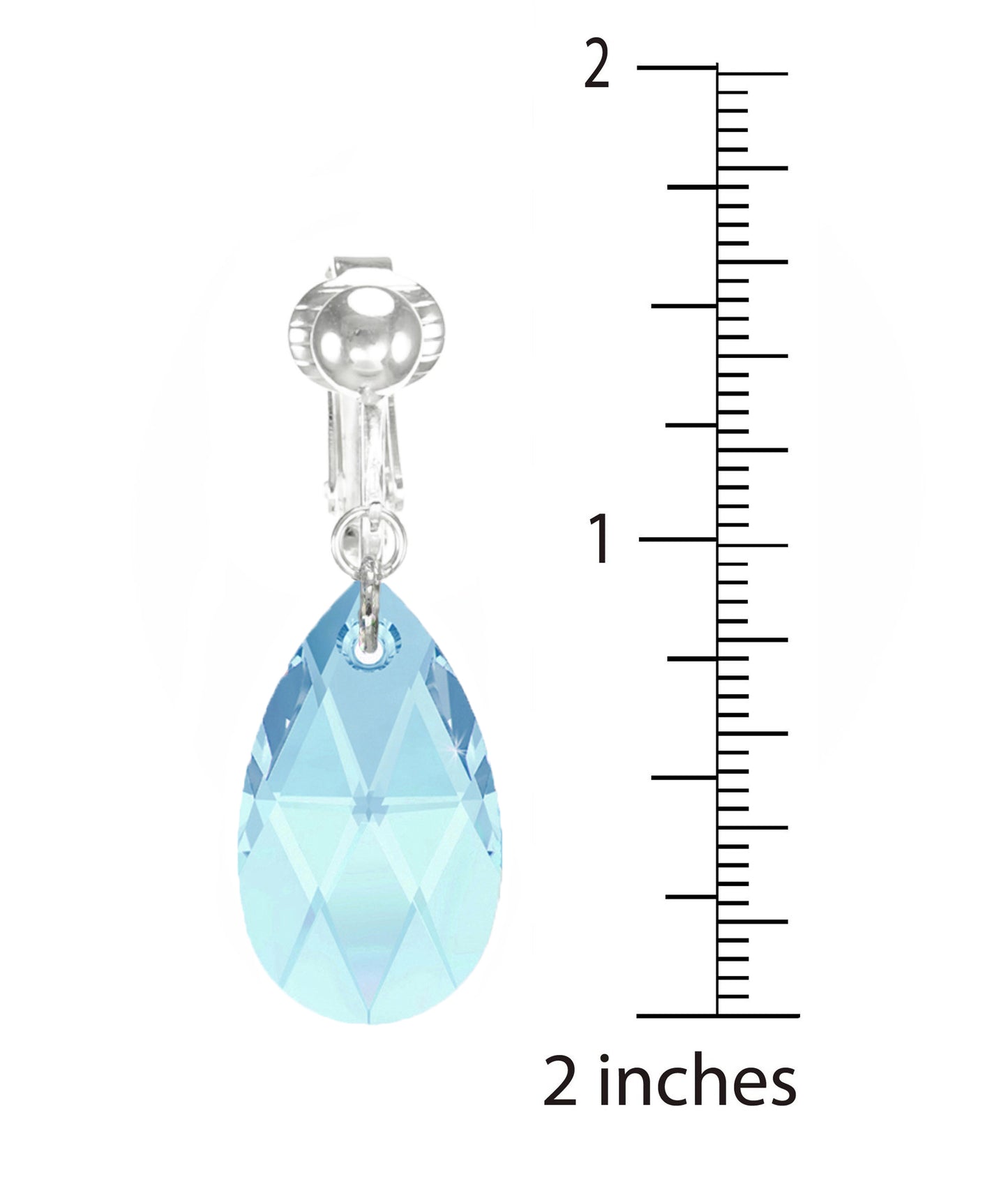 Beautiful 22mm Aquamarine Blue Austrian Crystal Teardrop Dangle Earrings, Silver Clip On