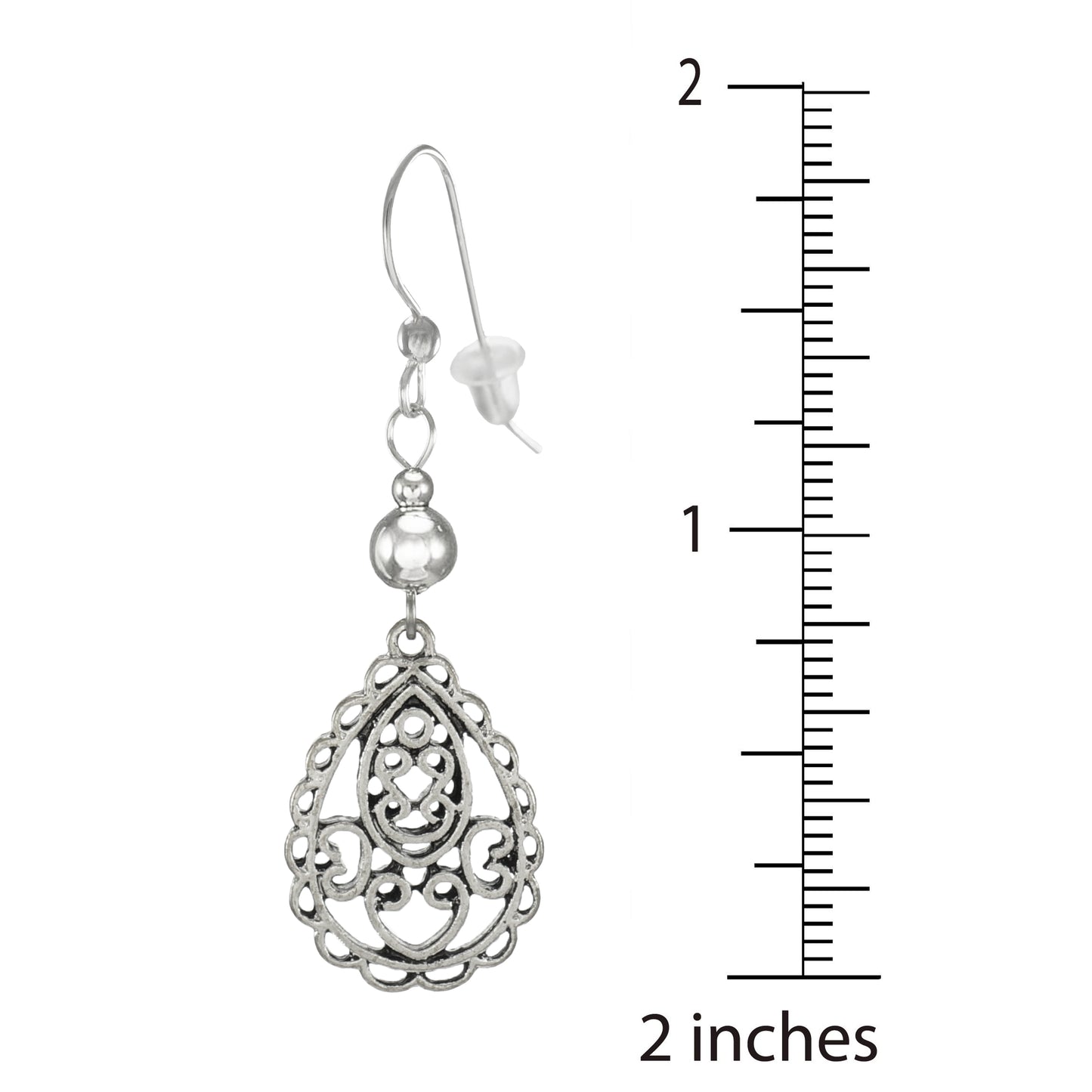 Boho Pewter Filigree Teardrop Dangle Earrings .925 Sterling Silver Earwires, Gift for Her