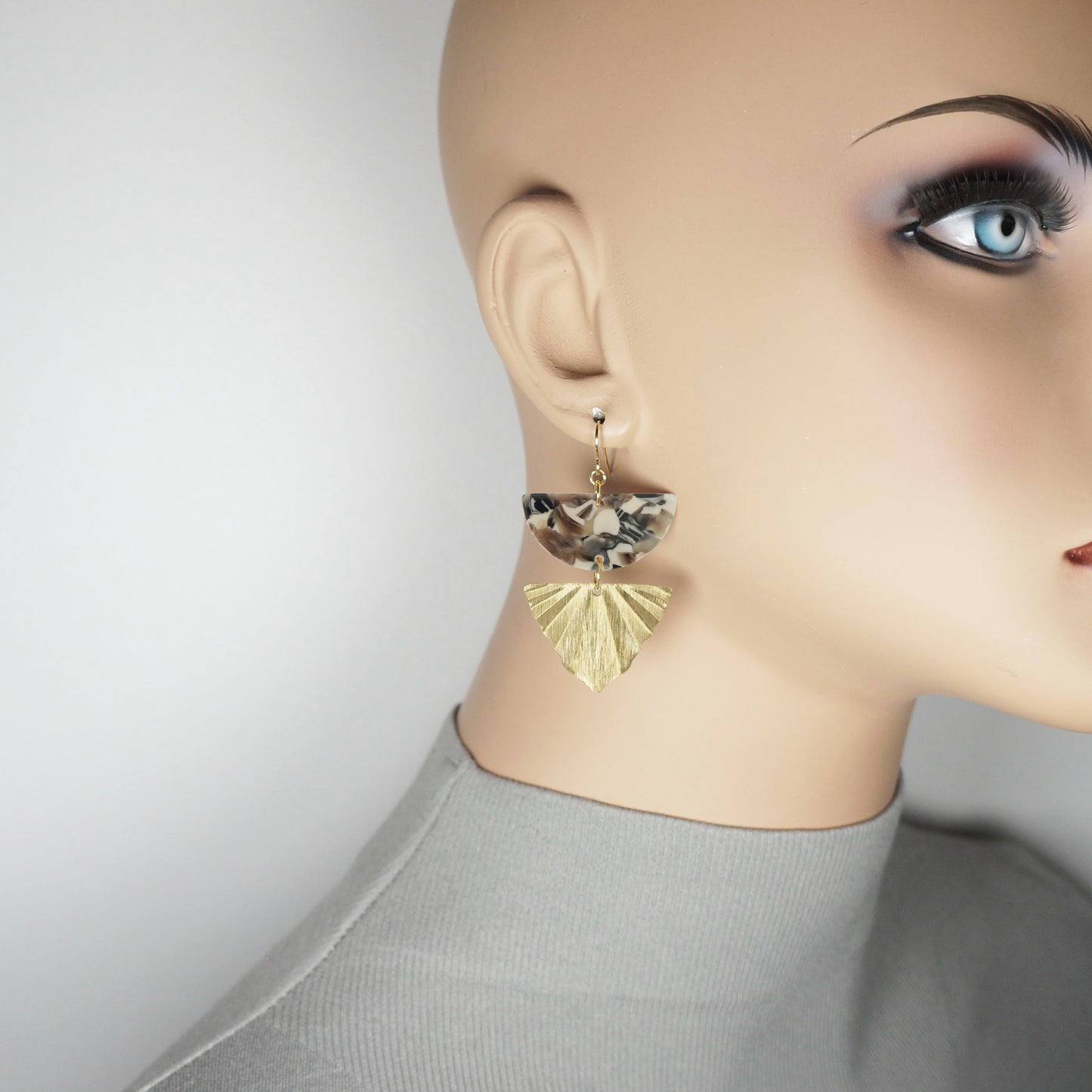 Colorful Acrylic& Brushed Gold Boho Statement Earrings, 18K Gold Ear Wires, Color Choice