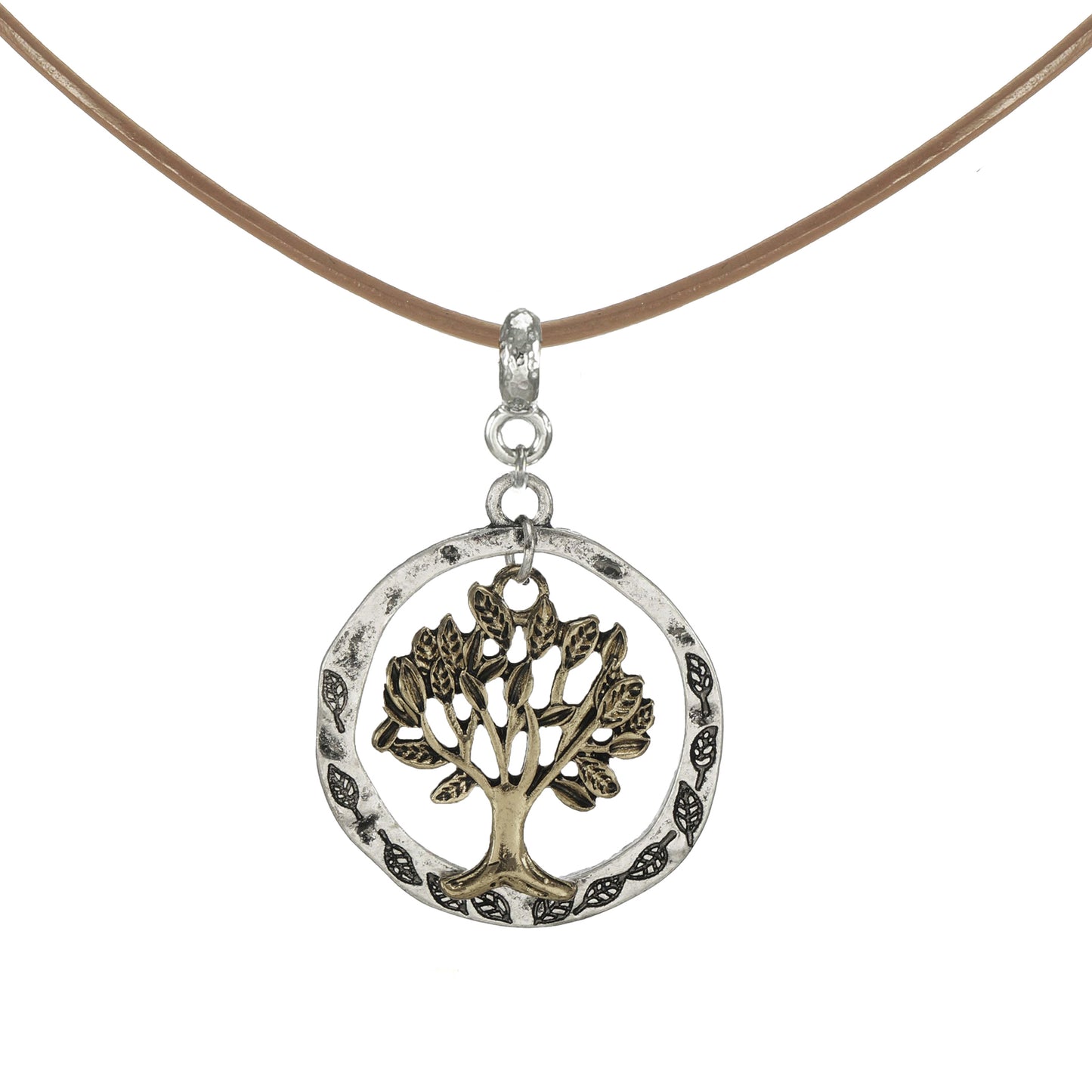 Unisex Leather Cord with Gold & Silver Tree of Life, Black or Tan, Length Choices