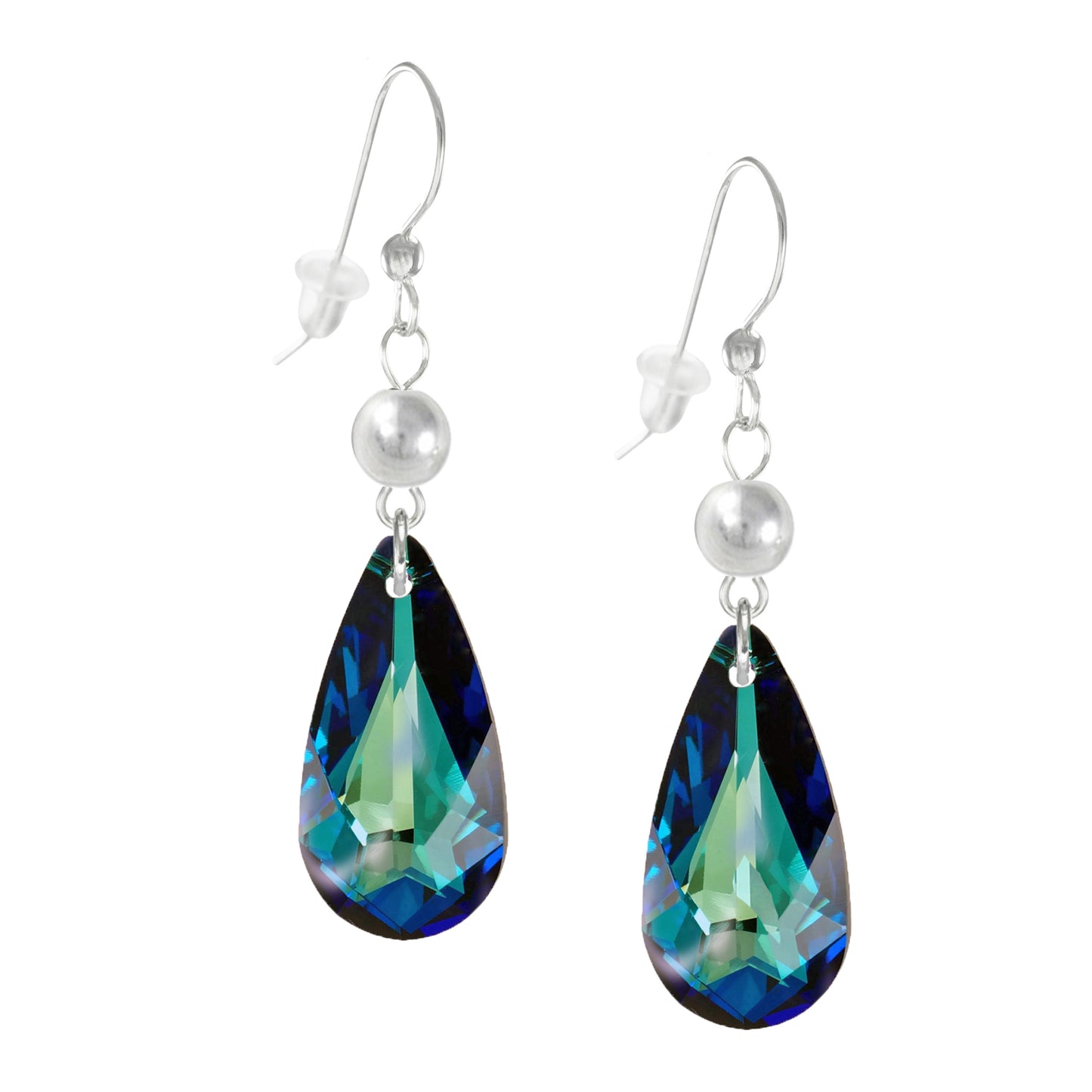 Beautiful 24mm Austrian Crystal Teardrop .925 Sterling Silver Beaded Statement Dangle Earrings, Color Choices