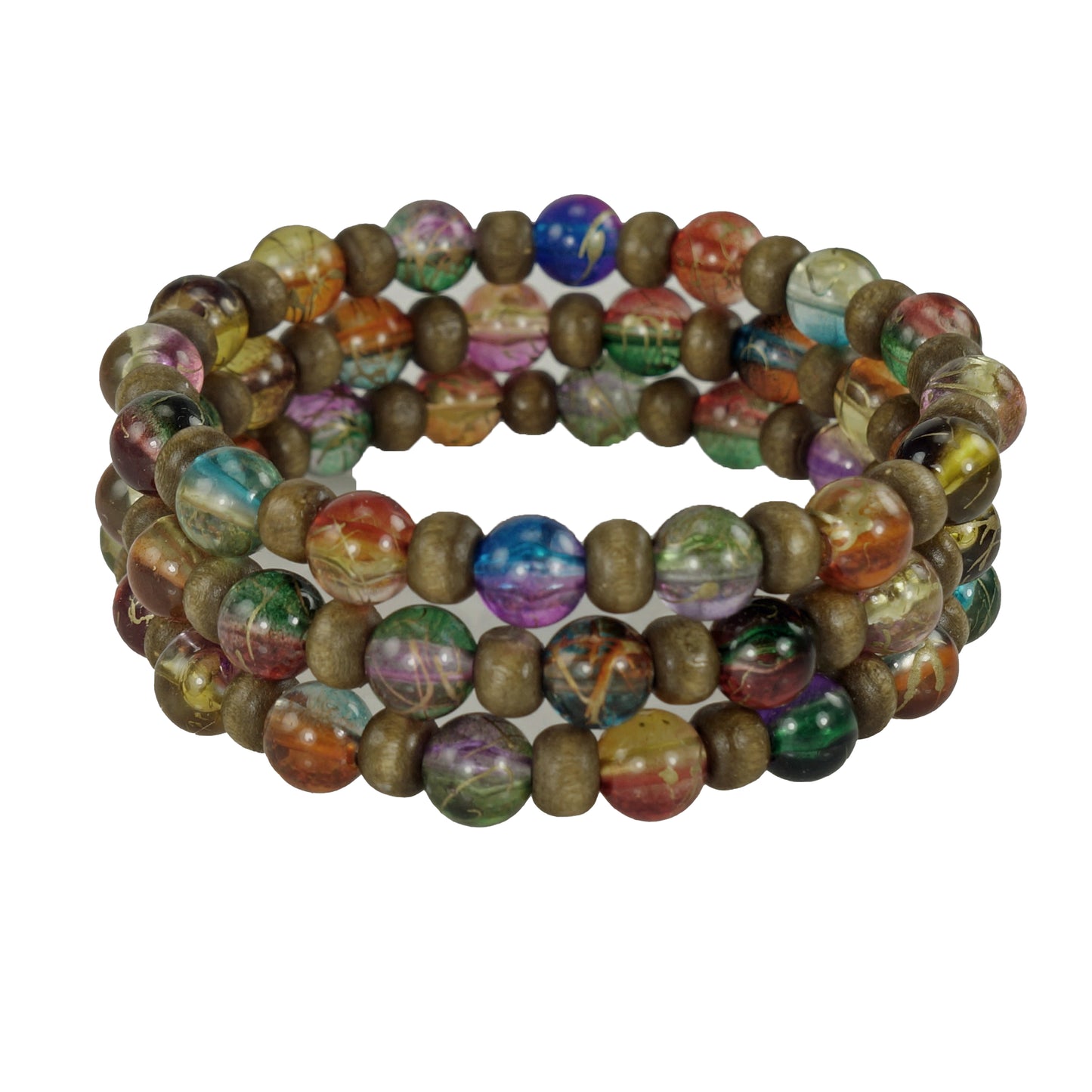 Beautiful Set of Three Handmade Rainbow Multi Color Earth Tone Woman’s Stretch Bracelets