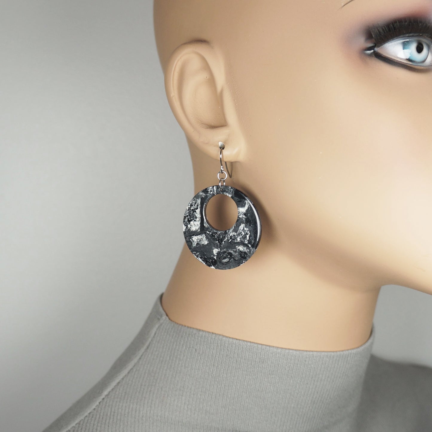Lightweight Acrylic Boho Donut Statement Earrings, Platinum Ear Wires, Black or Red