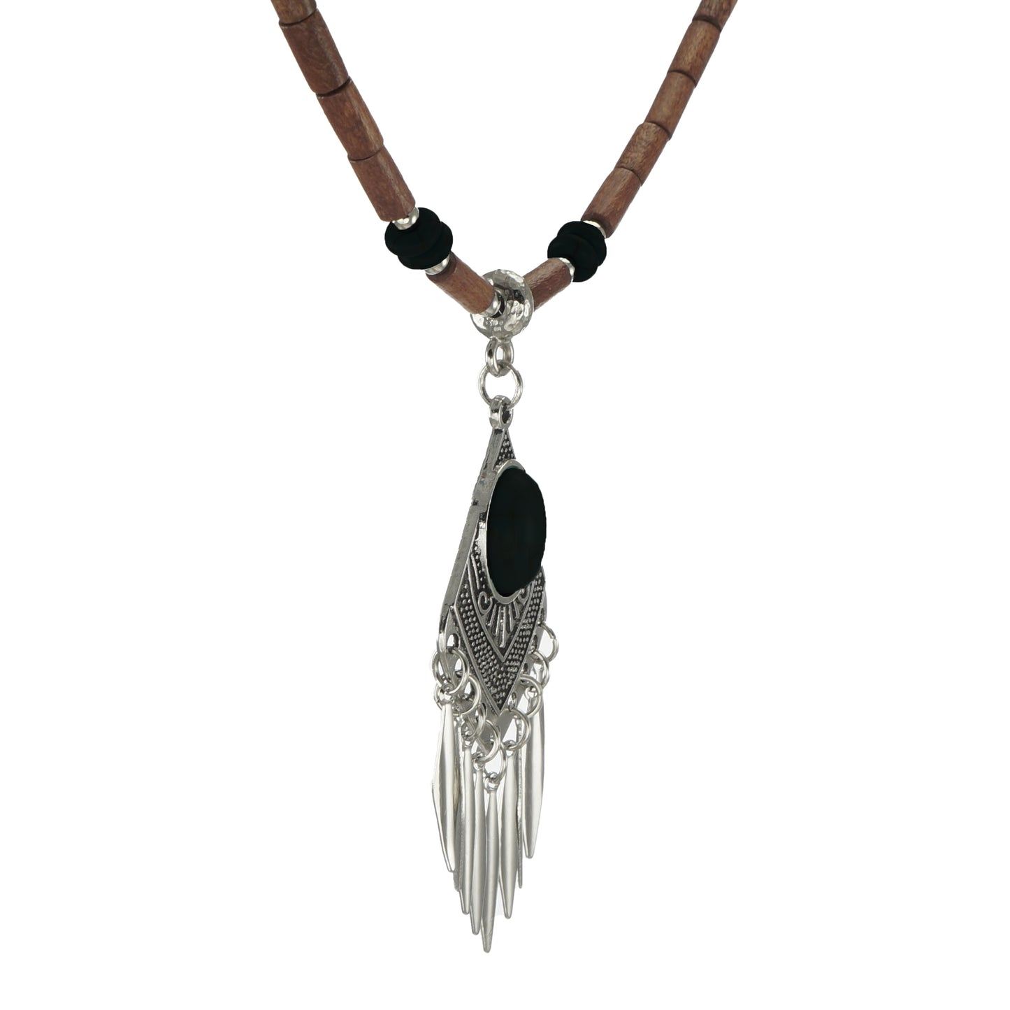 Black and Brown Wood Western Style Beaded Boho Statement Necklace – Length Choices