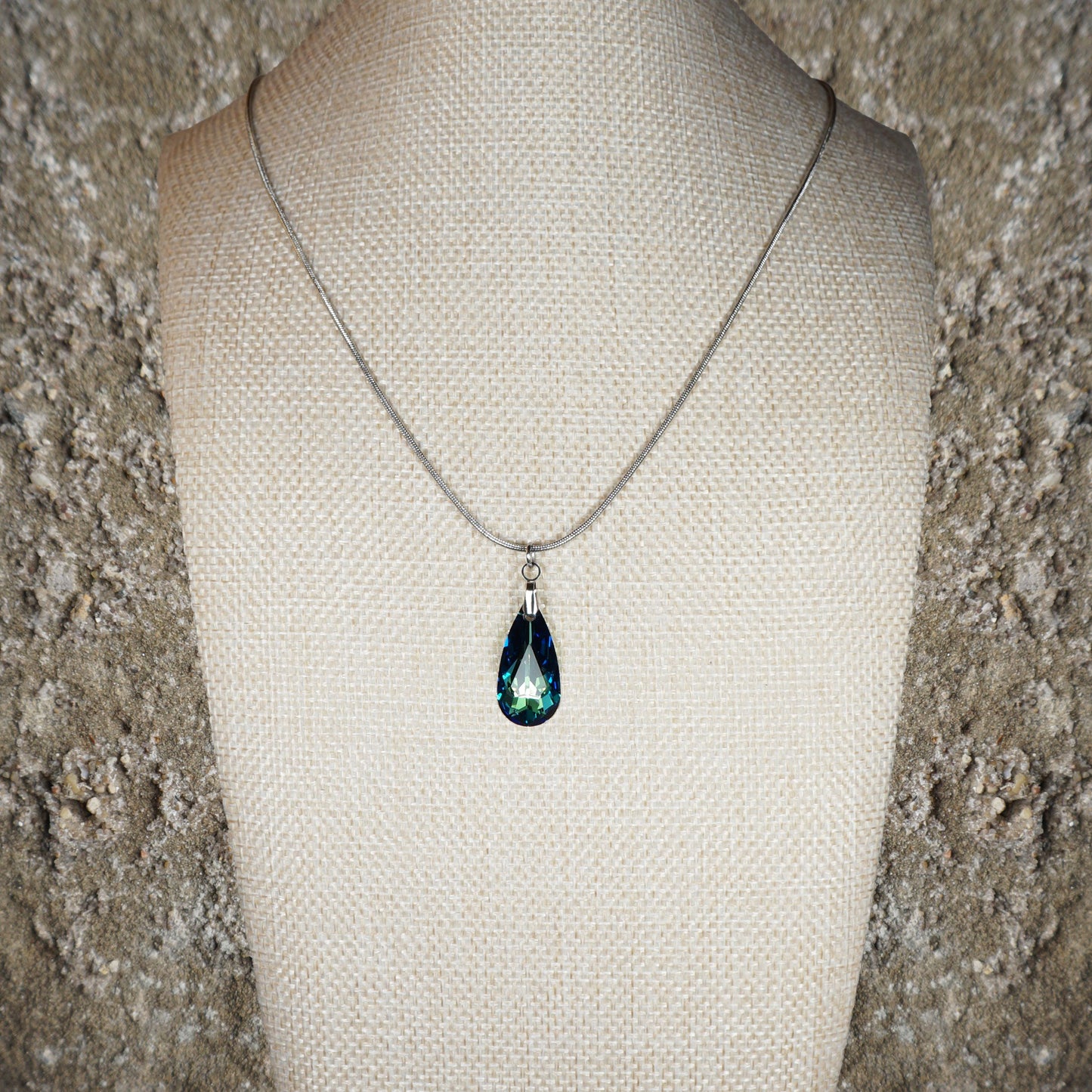 Swarovski Crystal Teardrop Necklace, 20 inch Stainless Steel Rope Chain Crystal Color Choices, Gift for Her