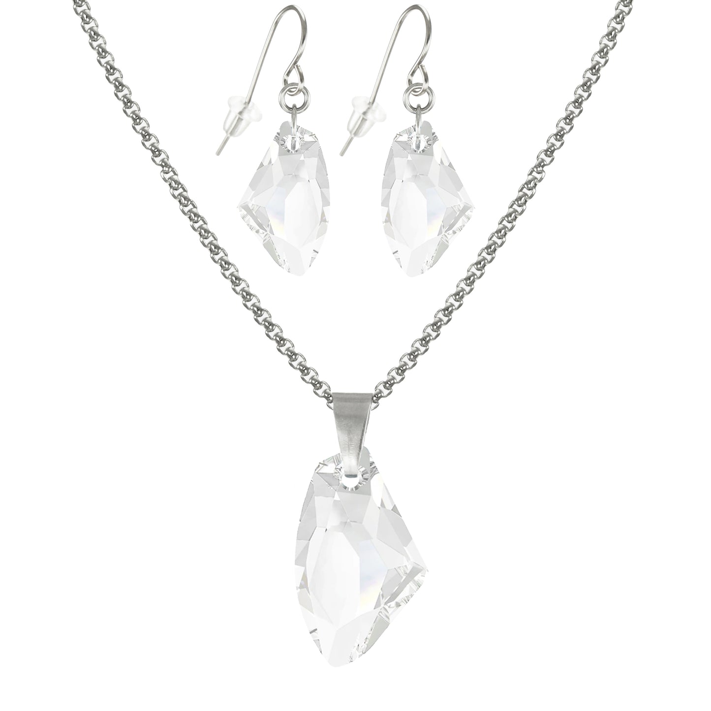 Stainless Steel Austrian Crystal Galactic Pendant Necklace and Earring Set, Color Choice, Platinum Ear Wires, Nickel Free, Handmade Gift for Her