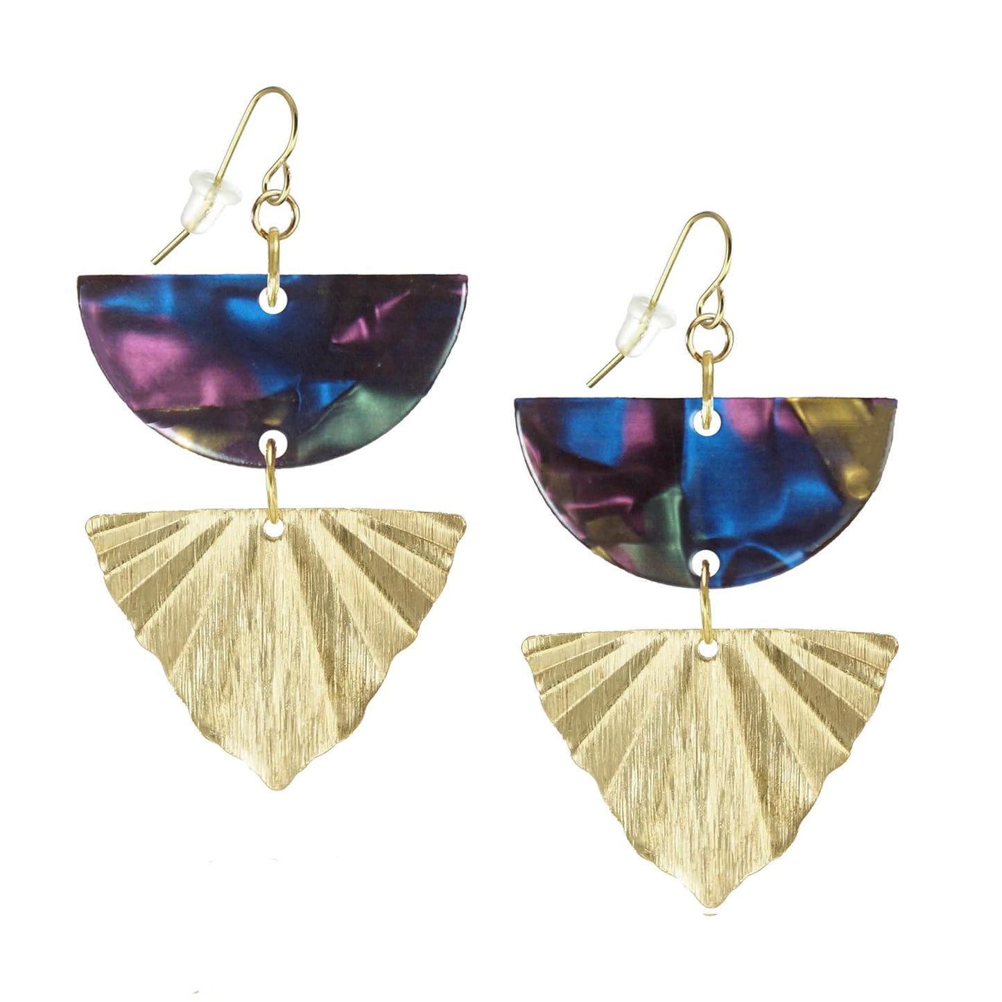 Colorful Acrylic& Brushed Gold Boho Statement Earrings, 18K Gold Ear Wires, Color Choice