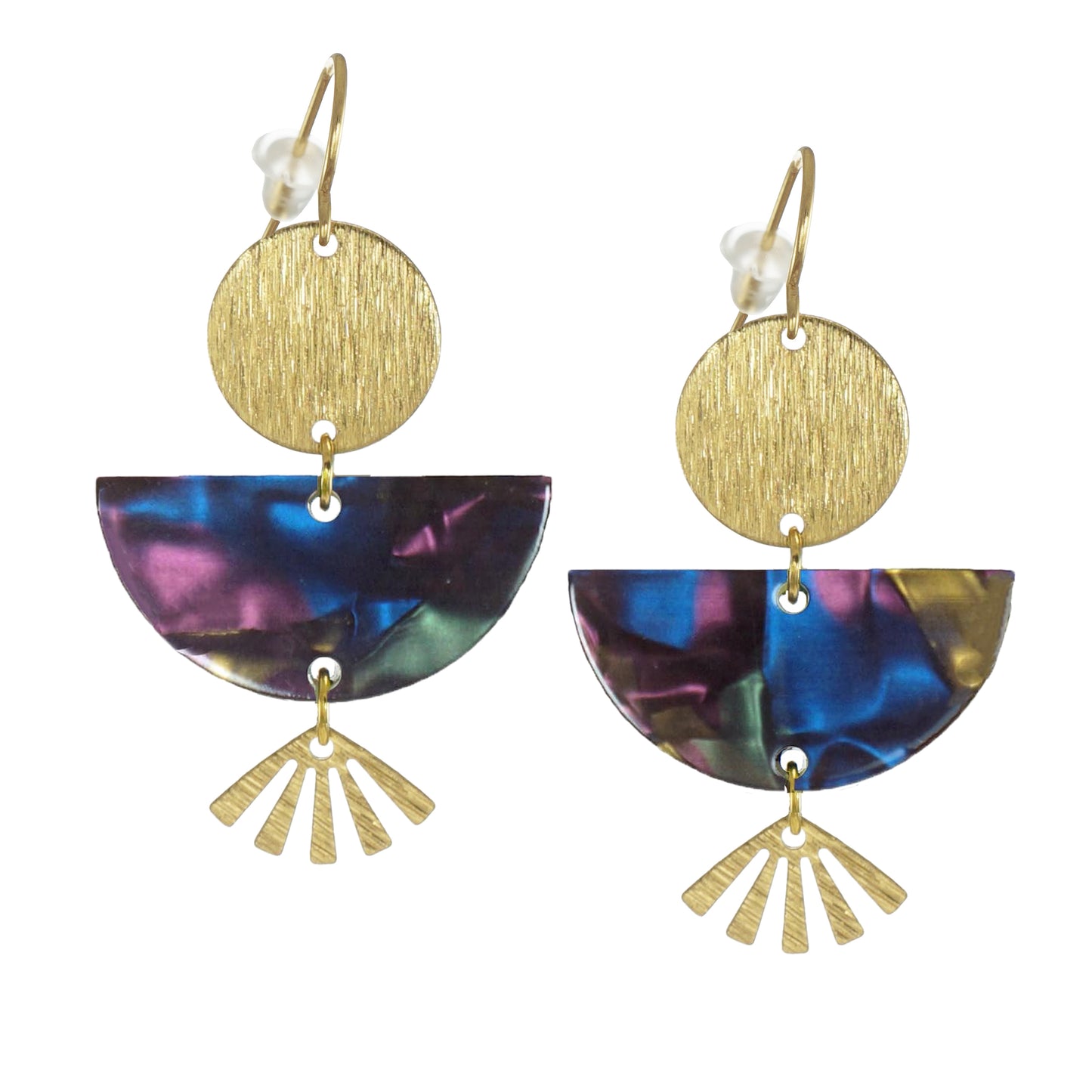 Multi Color Acrylic Boho Statement Earrings, 18K Gold Ear Wires, Color Choices