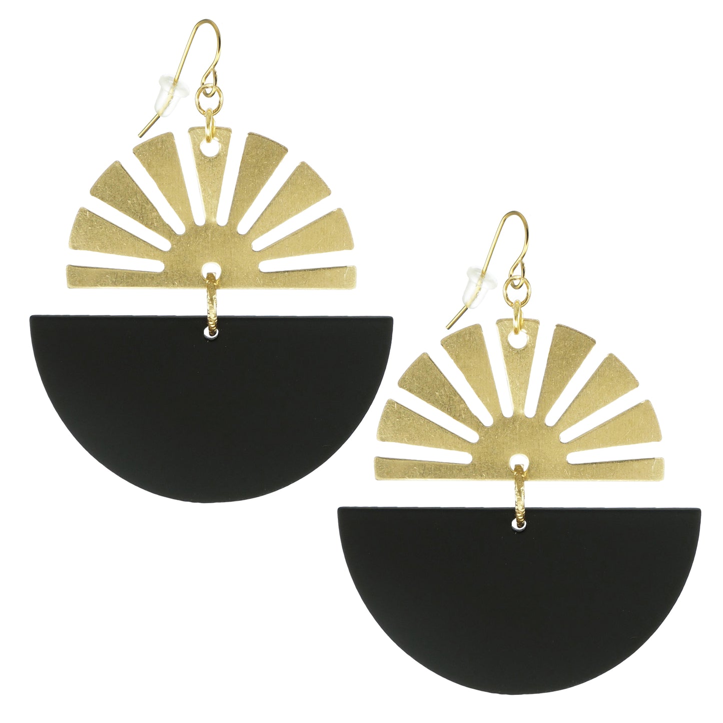 Black & Gold Sun Goddess Boho Statement Earring Rising Sun Earrings, Earwires 18K Ear Wires