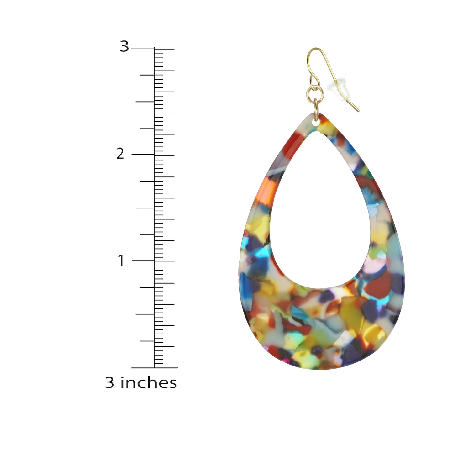 Fun Vibrant Multi Rainbow Color Lightweight Acrylic Teardrops, Large Boho Statement Earrings, 18K Gold Hypoallergenic Earwires, Big Earrings