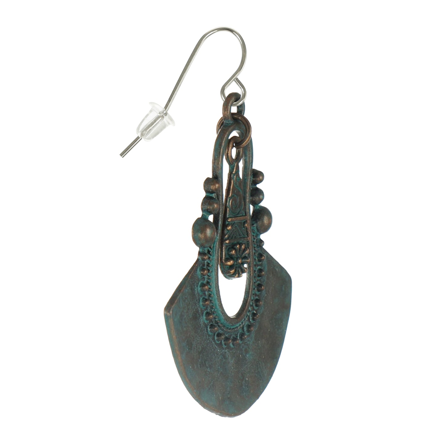 Rustic Turquoise Copper Patina Boho Dangle Earrings, Unique Ethnic Everyday Teardrop Statement Earrings, Platinum Ear Wires, Nickel Free