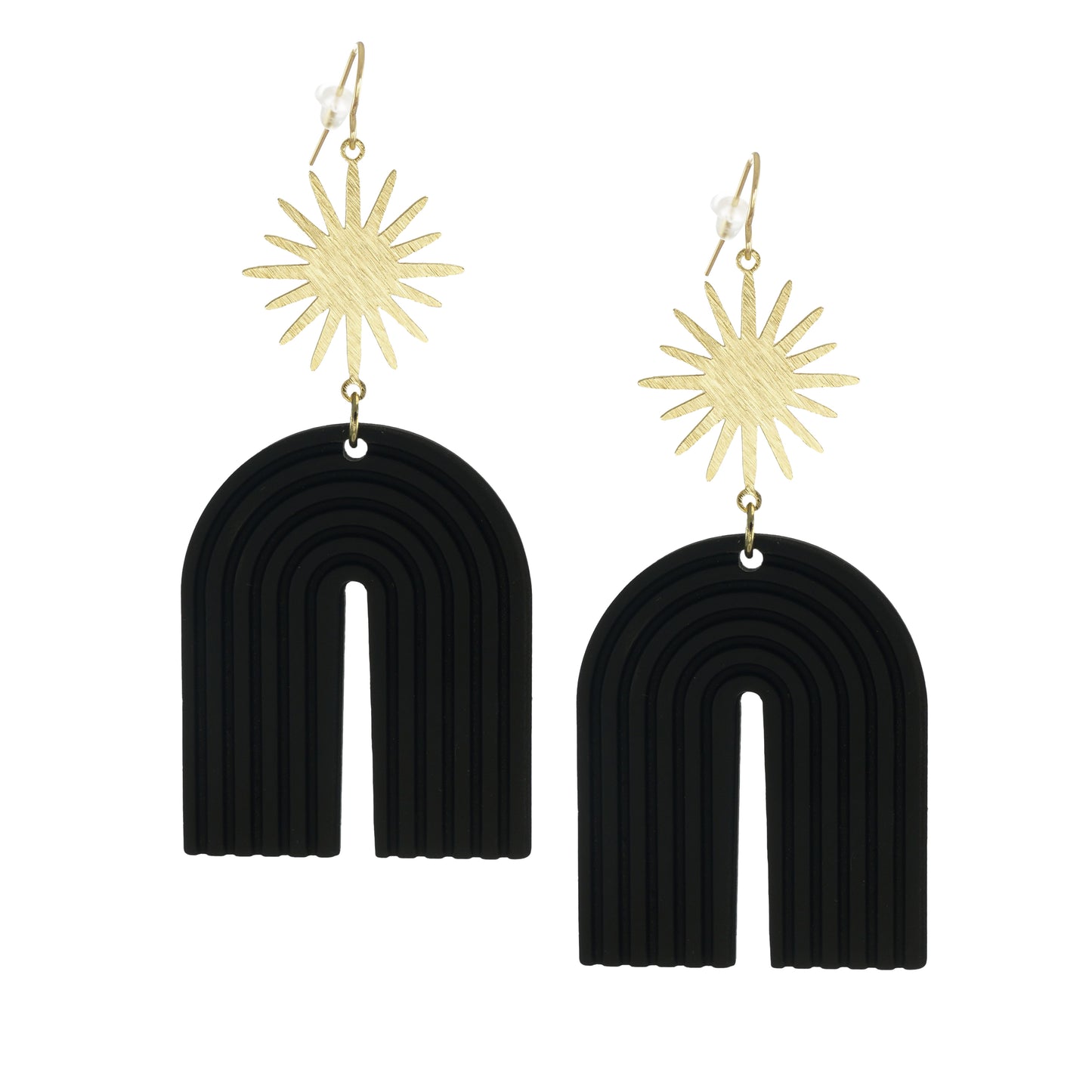 Black Acrylic & Celestial Star Boho Statement Earrings, Gold or Silver