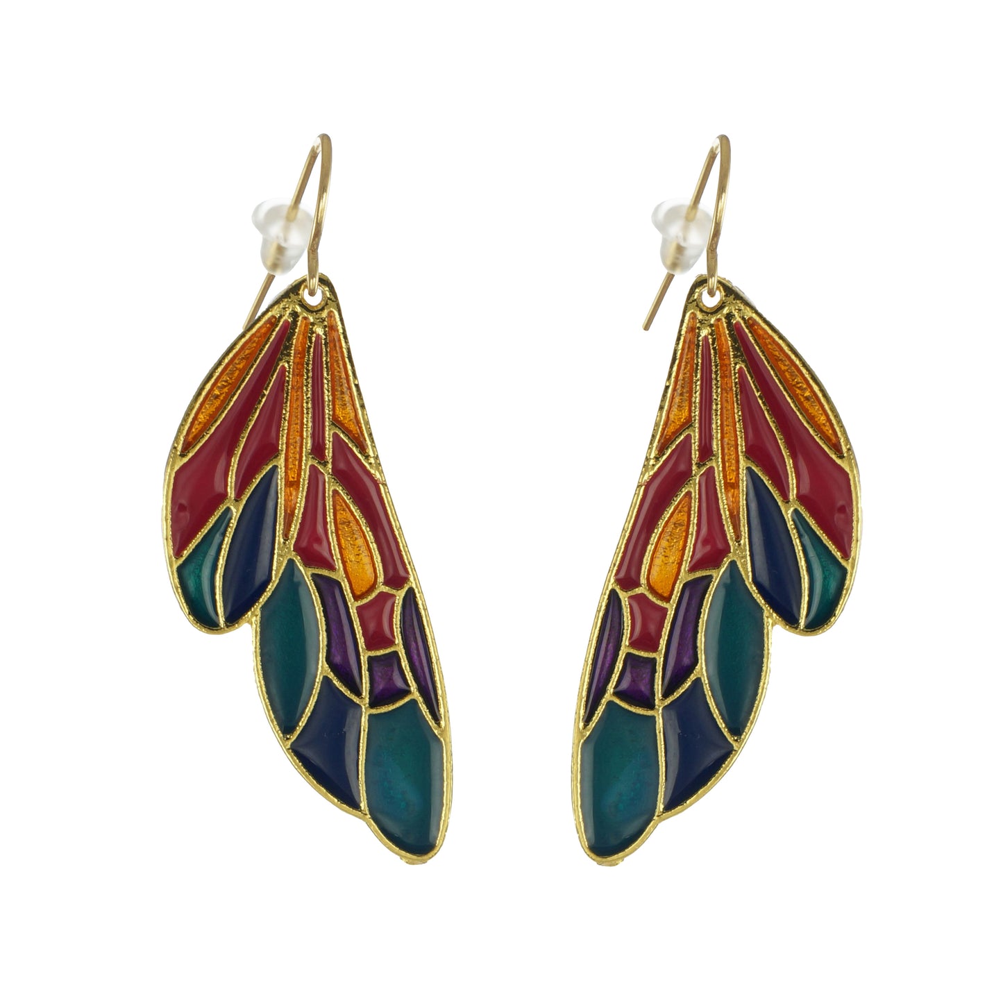 Graceful Multi Color Enamel Butterfly Wing Statement Earrings, Gold or Silver