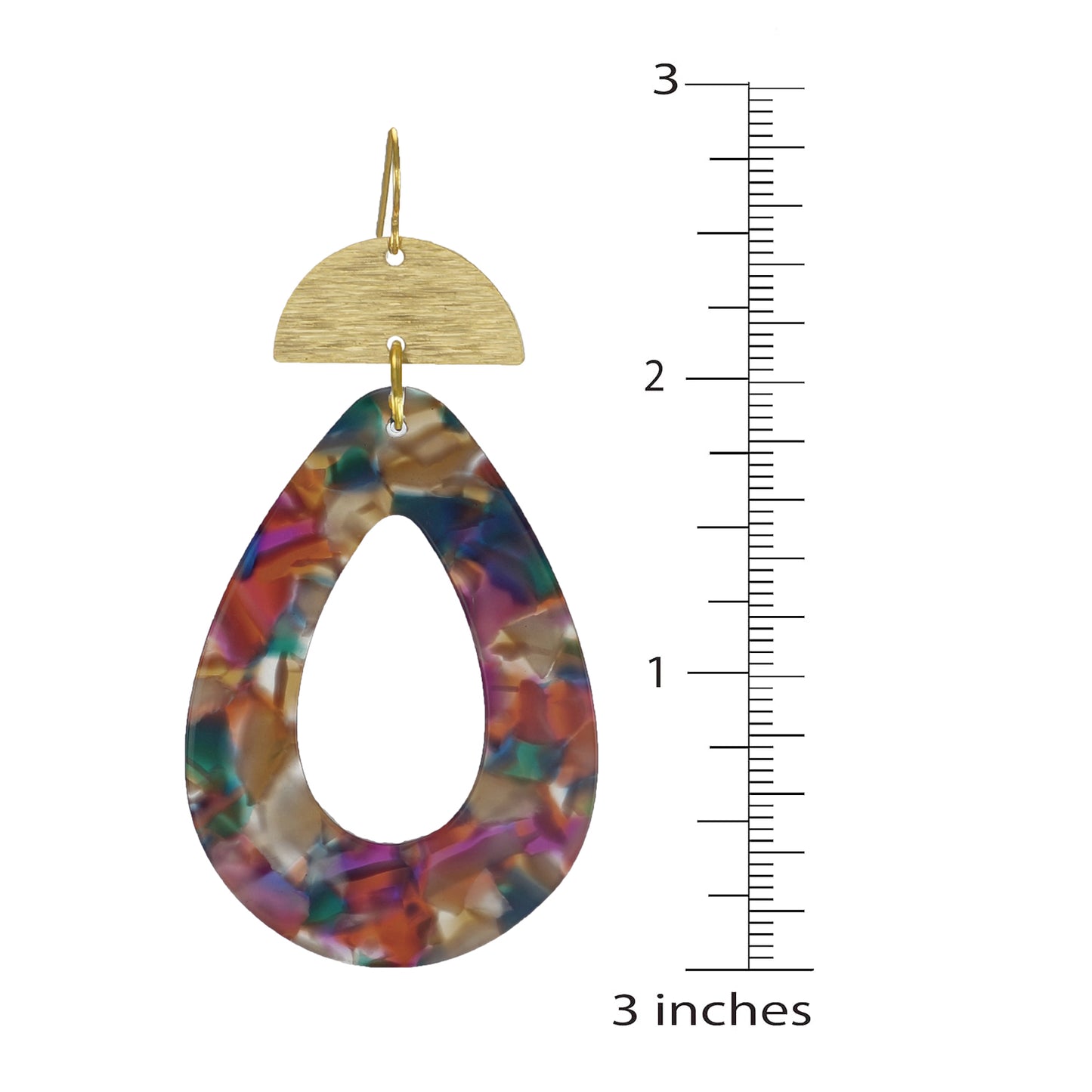 Vibrant Confetti Teardrop & Brushed Half Moon Boho Statement Earrings, Gold or Silver