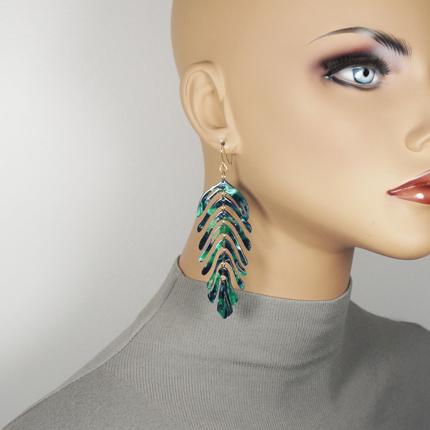 Large Vibrant Acrylic Leaf Statement Earrings, Hypoallergenic, Color Choices