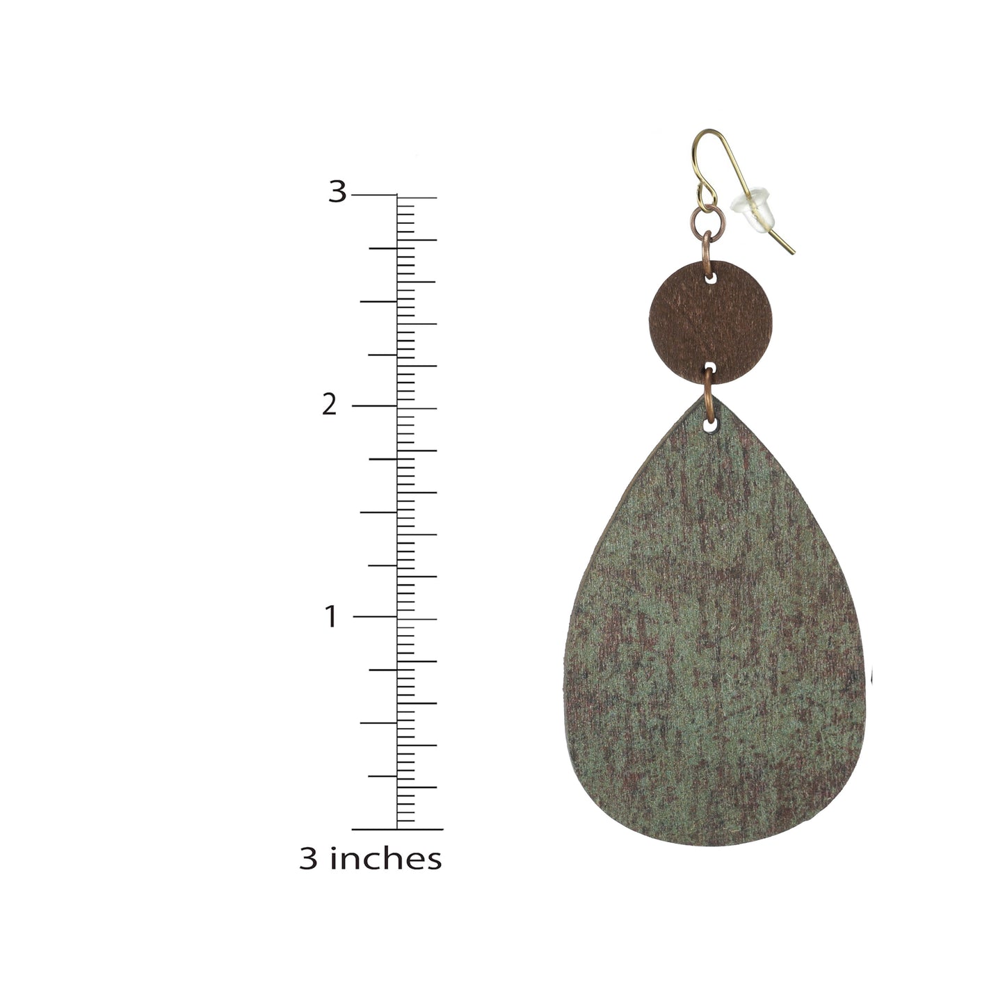 Beautiful Vintage Style Large Green and Brown Wood Teardrop Ethnic Statement Earrings, 18K Gold Ear Wires