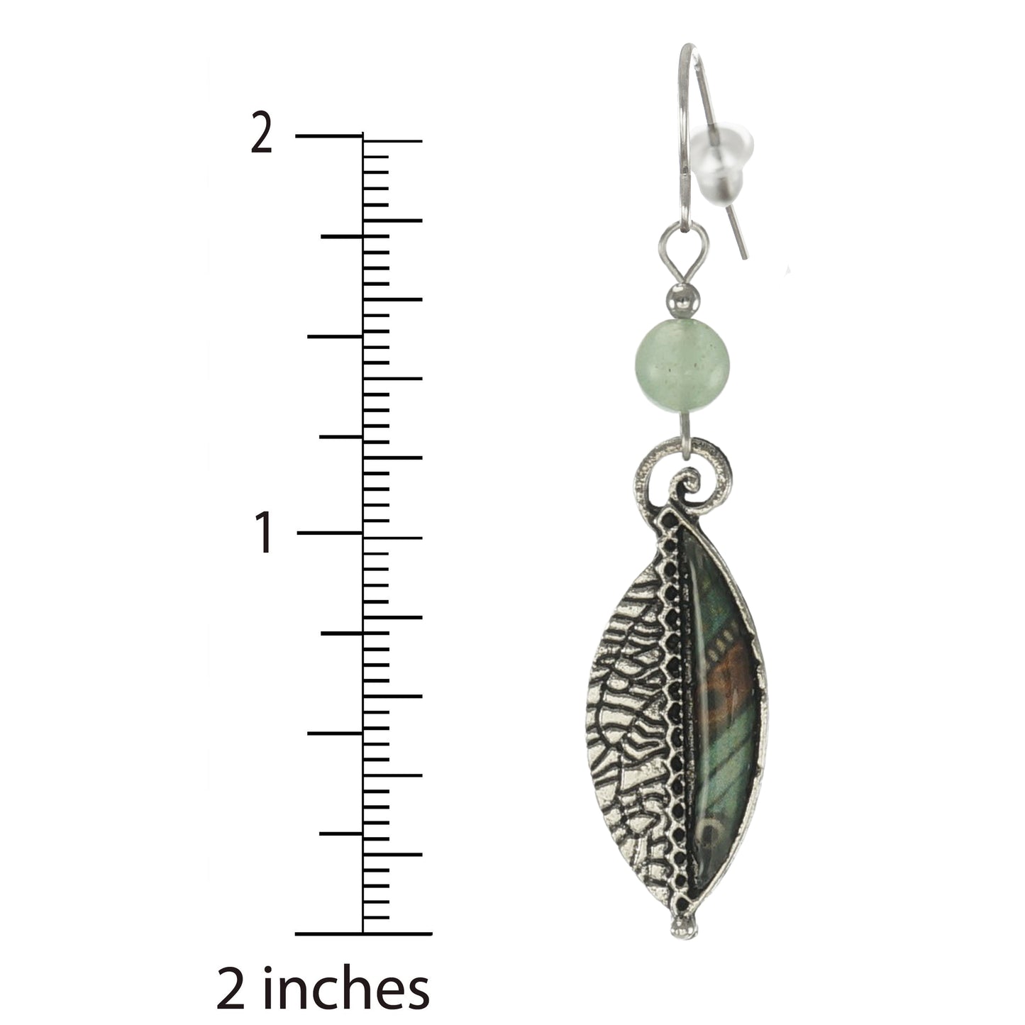 Beautiful Silver & Green Aventurine Gemstone Leaf Earrings, Platinum Earwires