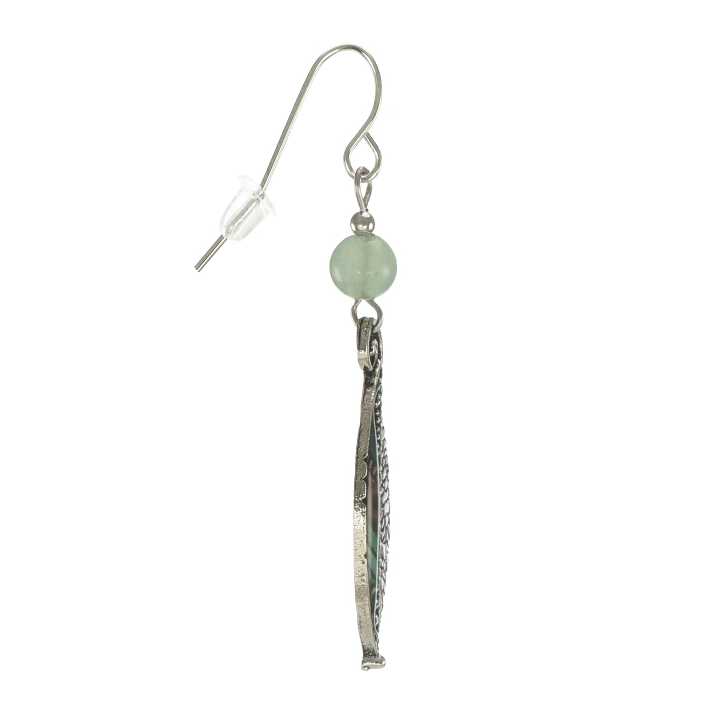 Beautiful Silver & Green Aventurine Gemstone Leaf Earrings, Platinum Earwires