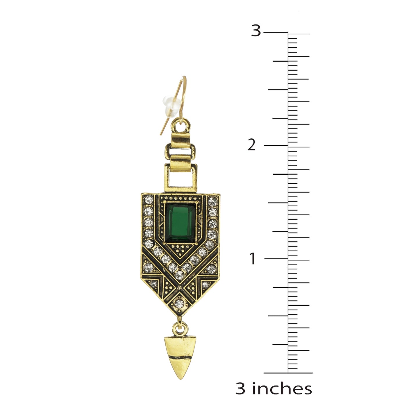 Vintage Art Deco Gold & Green Aztec Boho Statement Earrings, 18K Gold Ear Wires