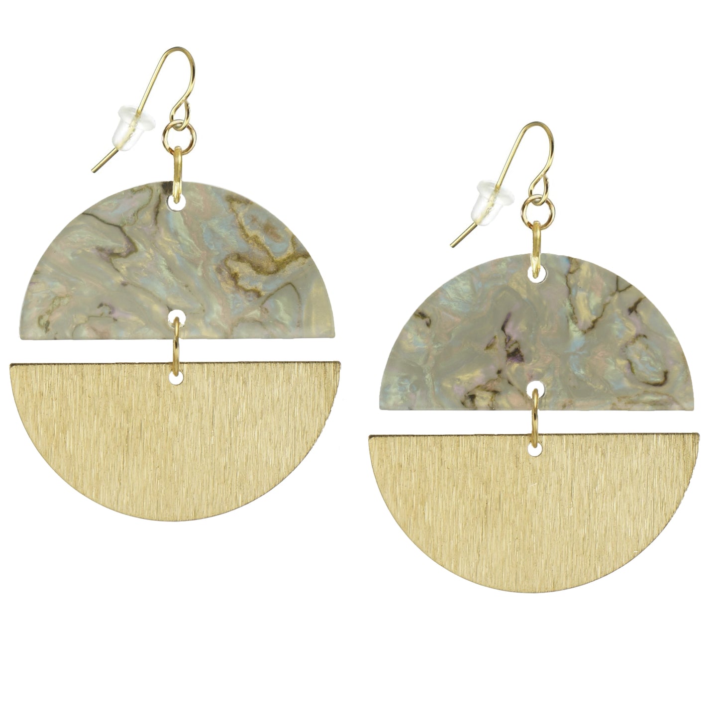 Double Gold and Colored Acrylic Boho Statement Earrings, 18K Gold Ear Wires