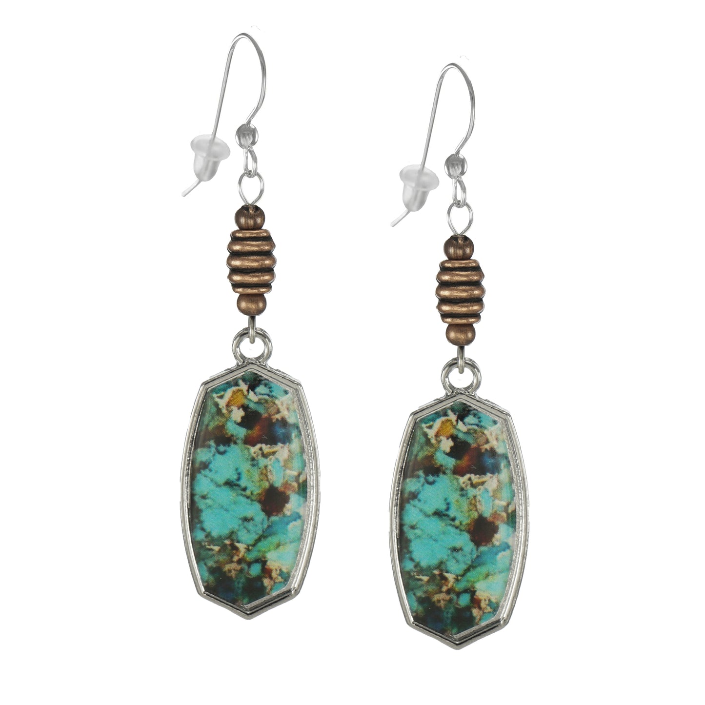 Beautiful Multi Color Abstract Turquoise Dangle Earrings with .925 Sterling Silver Earwires