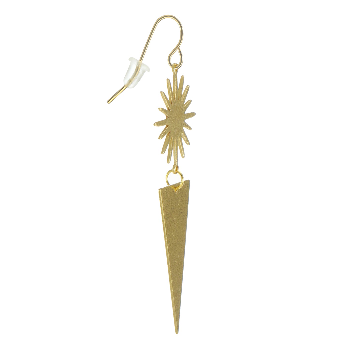 Celestial Brushed Gold Star Long Triangle Dangle Earrings, 18K Gold Ear Wires