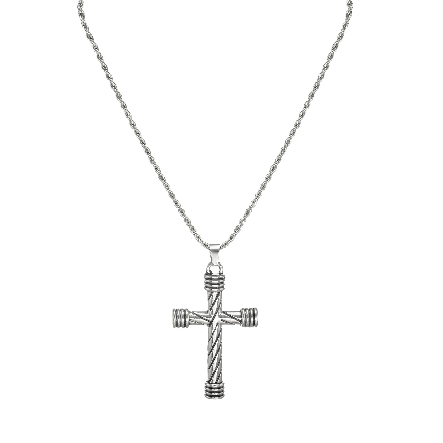 High Quality Unisex Stainless Steel Rope Chain with Large Solid Stainless Steel Cross Pendant Necklace – 19 ½ inches