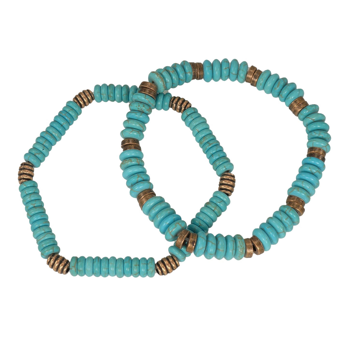 Set of Two Beautiful Handmade Turquoise and Copper Woman’s Stretch Bracelets