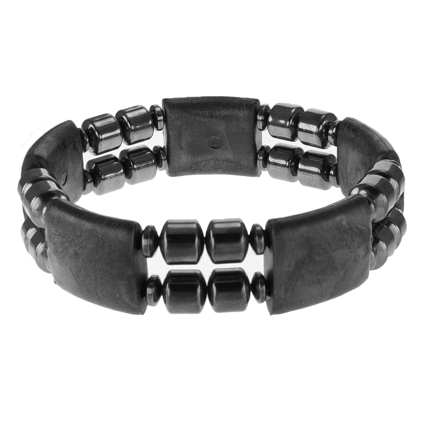 Stunning Handmade Men’s Magnetic Hematite and Black Stretch Bracelet – Size Choices
