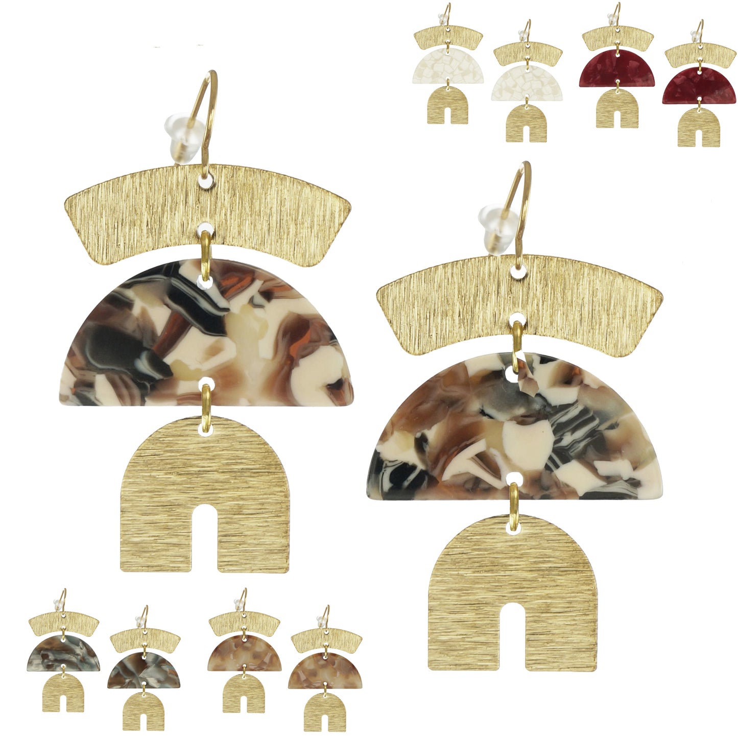 Multi Color Acrylic Boho Statement Earrings, 18K Gold Ear Wires, Color Choices