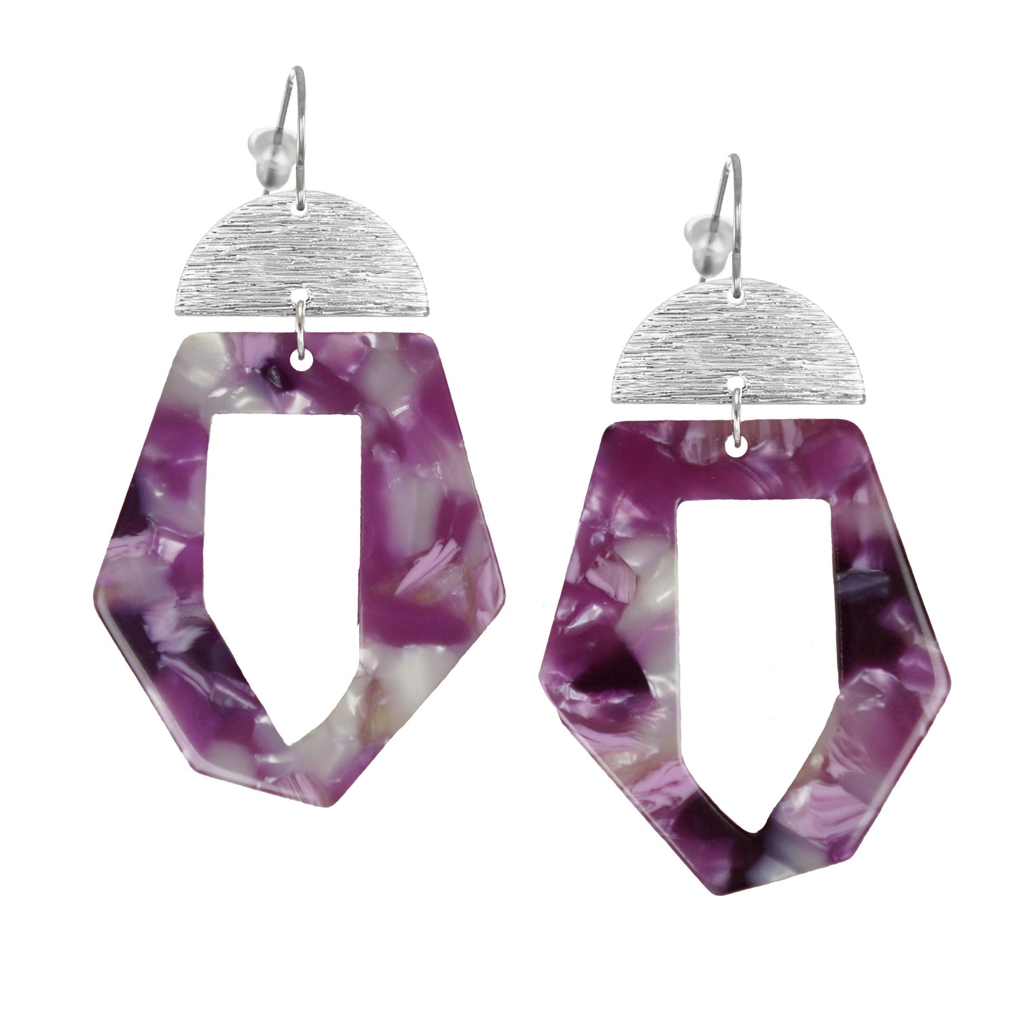 Vibrant Purple Acrylic and Silver Statement Earrings, Platinum Ear Wires