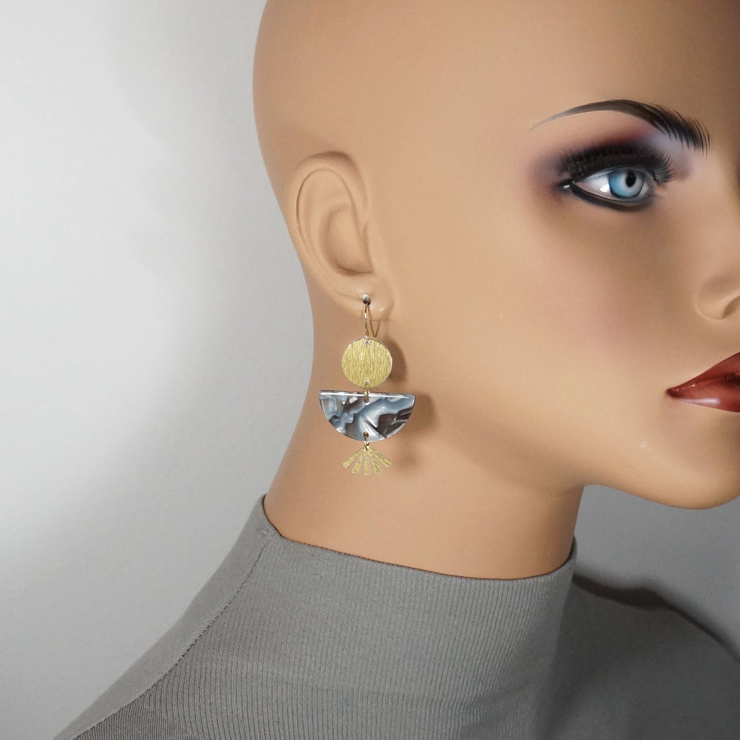 Multi Color Acrylic Boho Statement Earrings, 18K Gold Ear Wires, Color Choices