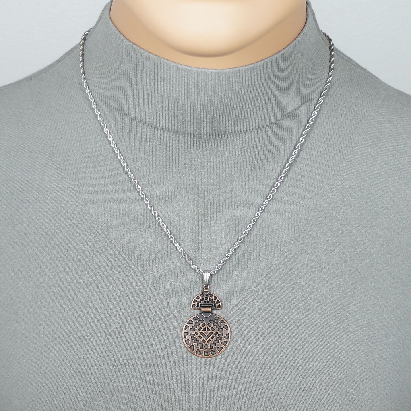 High Quality Unisex Stainless Steel Rope Chain with Abstract Copper Pendant – 19 ½ inches