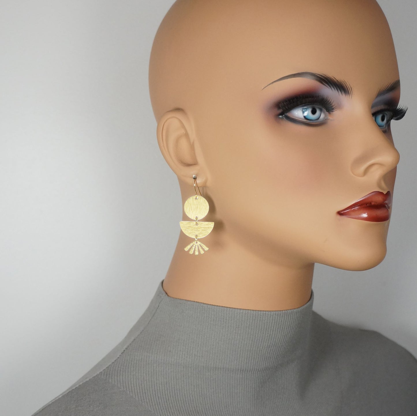 Dainty Brushed Gold Minimalist Everyday Dangle Earrings, 18K Gold Wires