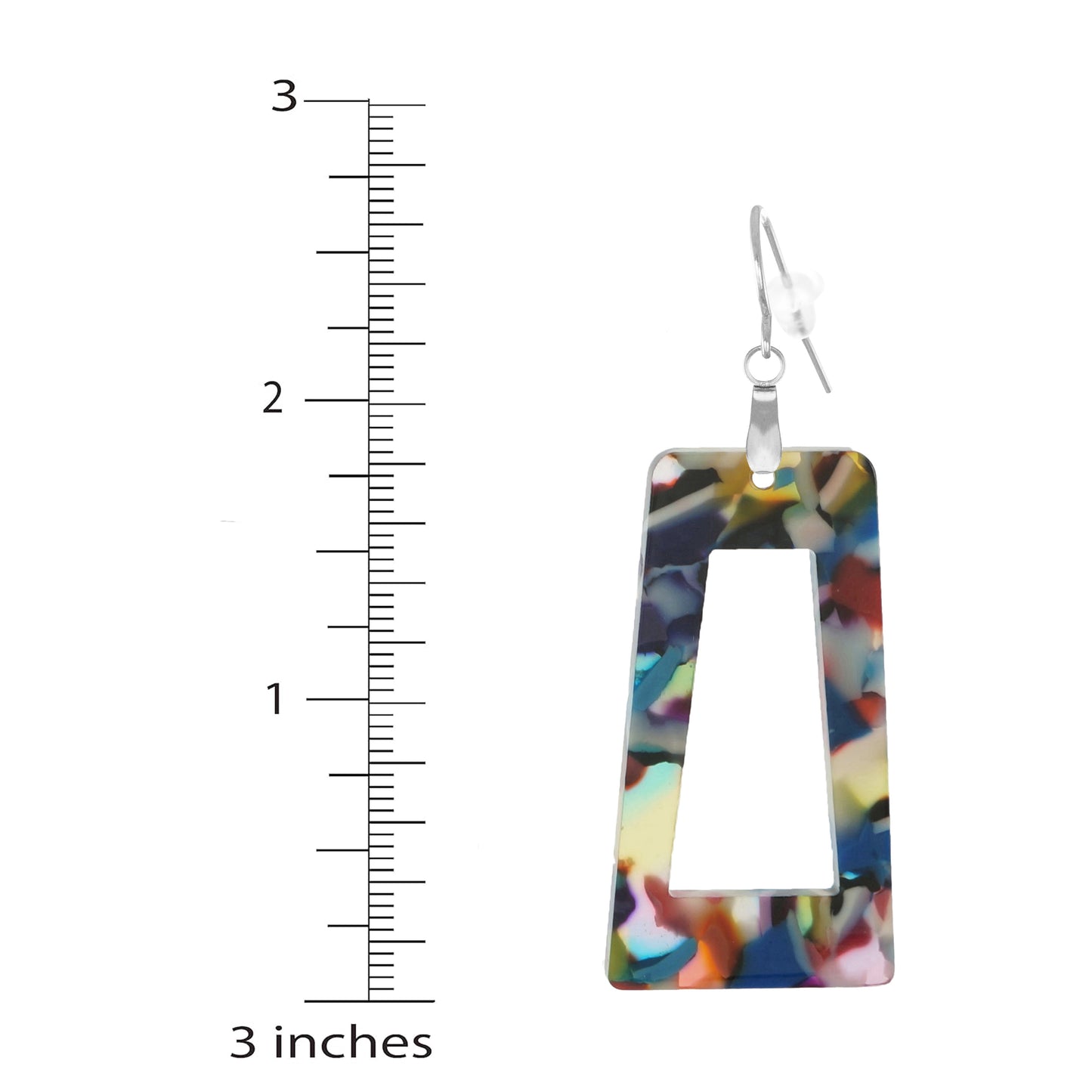 Vibrant Rectangle Multi, Red or Black Acrylic Boho Statement Earrings, Hypoallergenic Platinum Ear Wires
