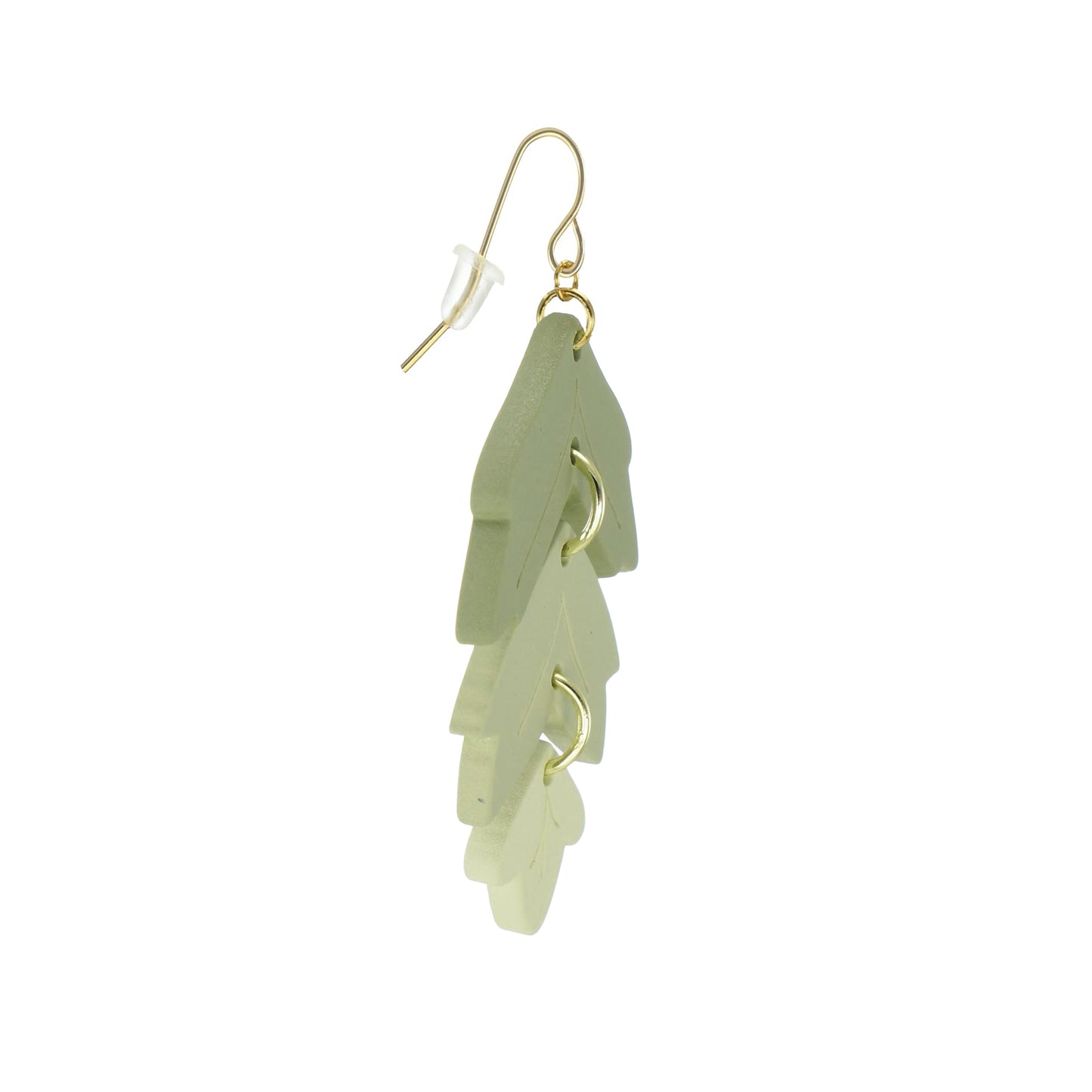 Beautiful Tri-Color Green Leaf Statement Earrings, 18K Gold Ear Wires