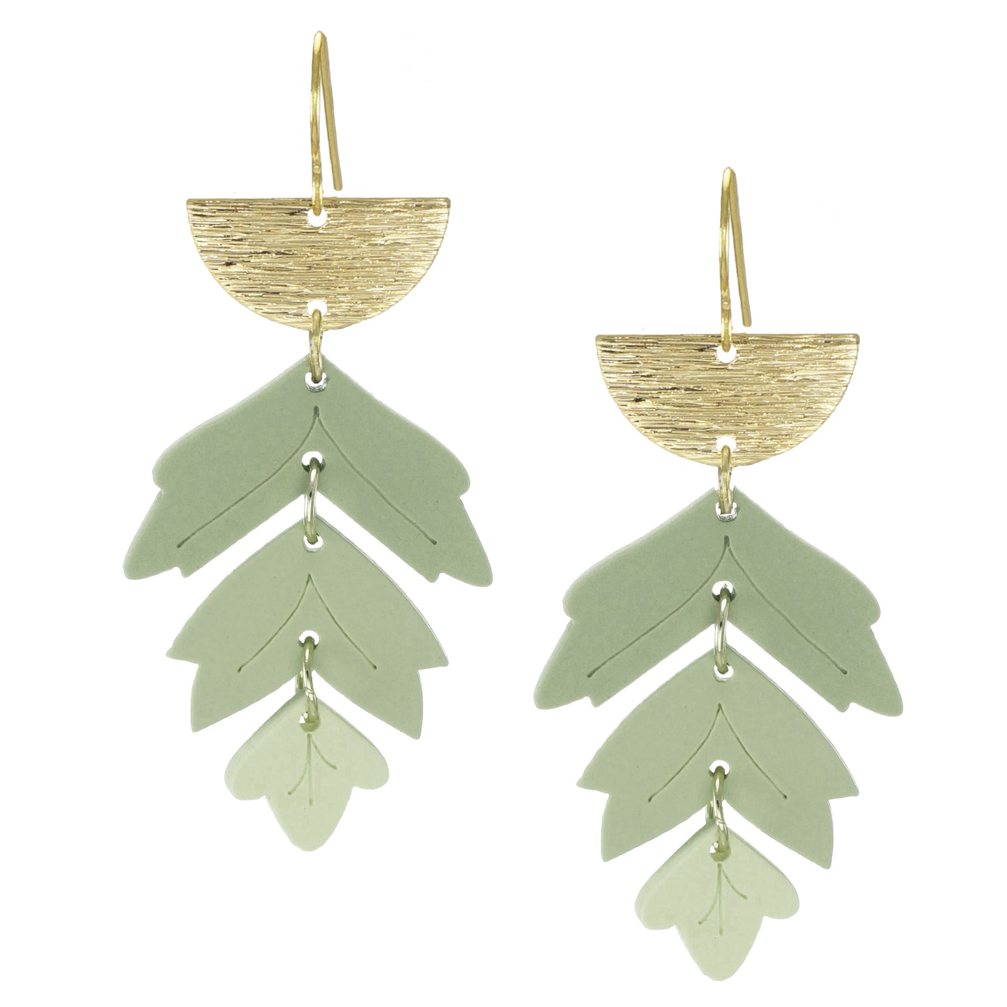 Unique Three Color Green and Gold Leaf Lightweight Boho Statement Earrings, Nickel Free 18K Gold Ear Wires