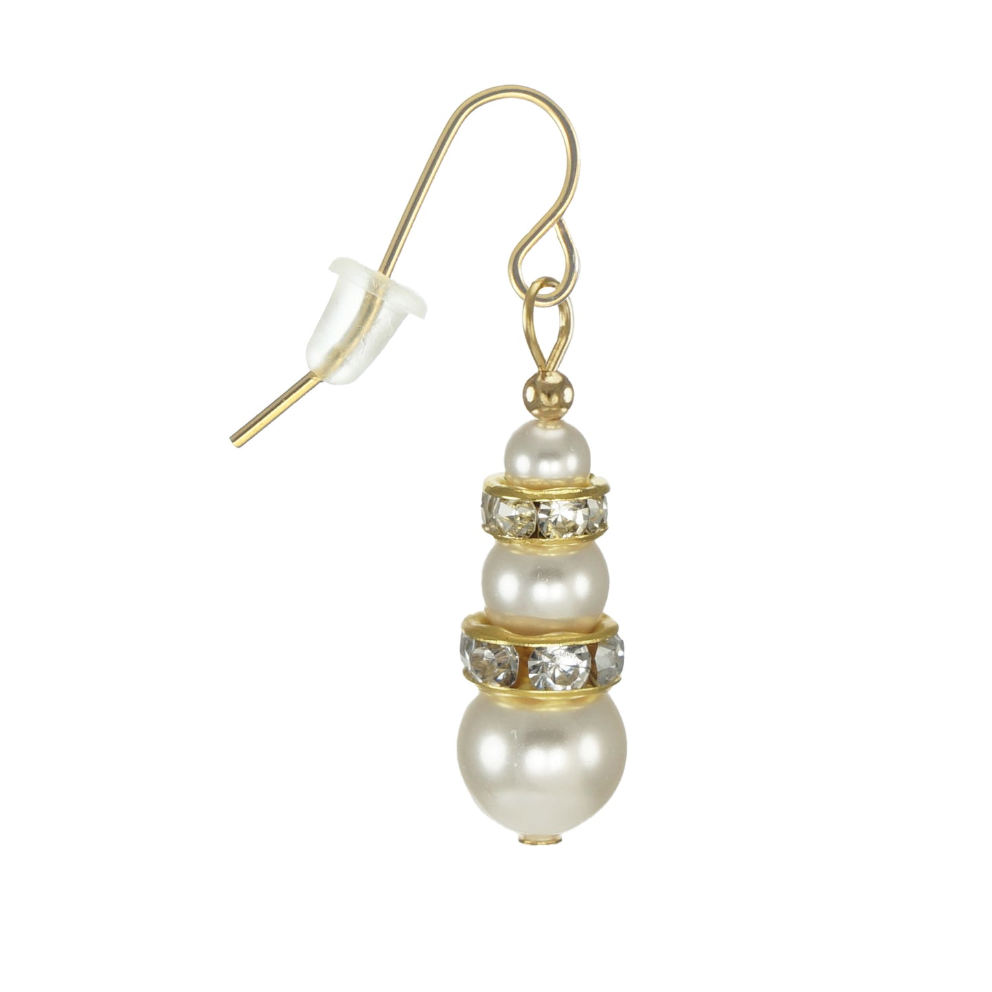 White Austrian Crystal Pearl and Sparkling Gold Wedding Earrings, Lightweight 18K Gold Ear Wires
