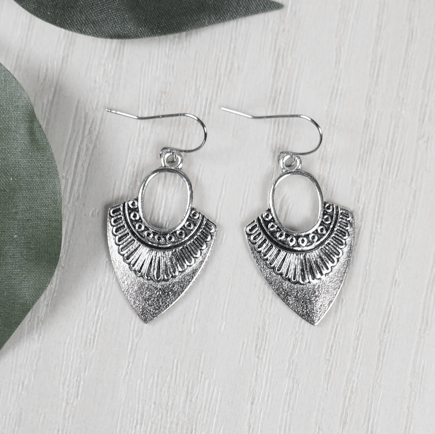 Rustic Ethnic Boho Antique Silver Minimalist Everyday Earrings, Platinum Ear Wires