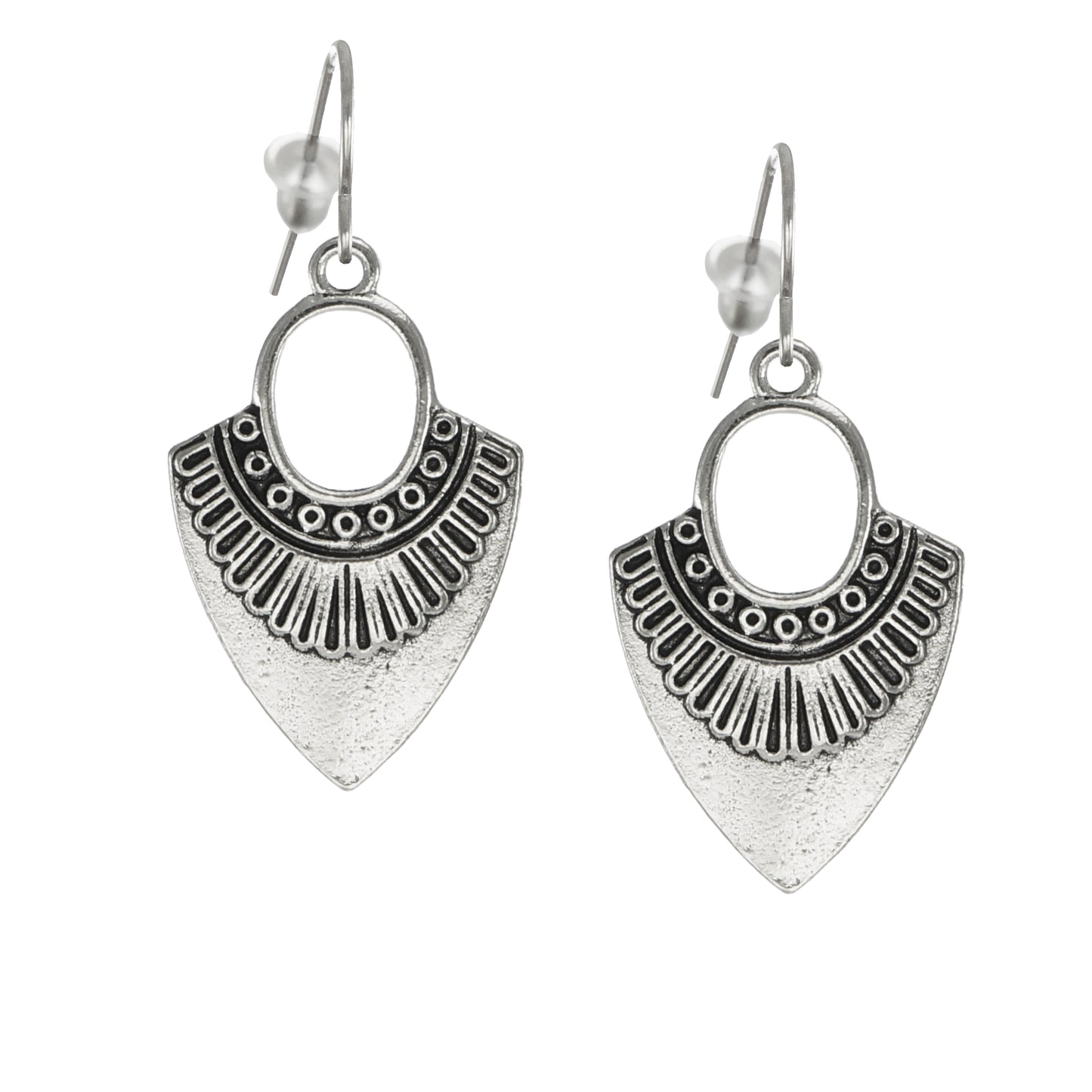 Rustic Ethnic Boho Antique Silver Minimalist Everyday Earrings, Platinum Ear Wires