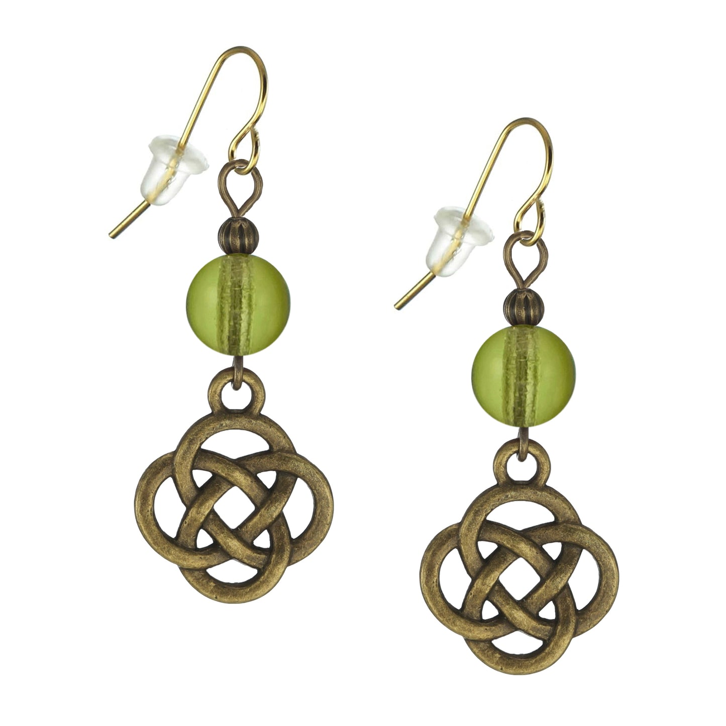 Antique Gold Celtic Knot Beaded Earrings, Color Choices, 18K Gold Ear Wires