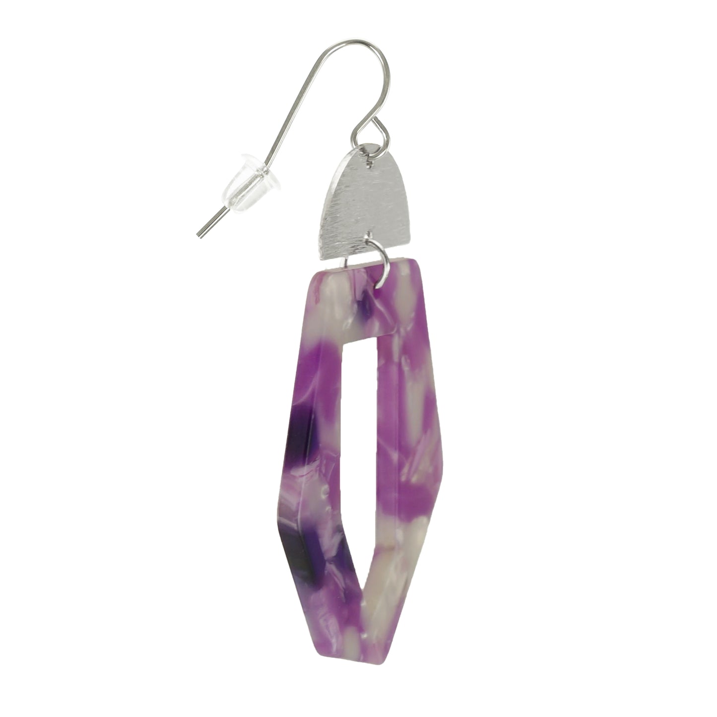 Vibrant Purple Acrylic and Silver Statement Earrings, Platinum Ear Wires