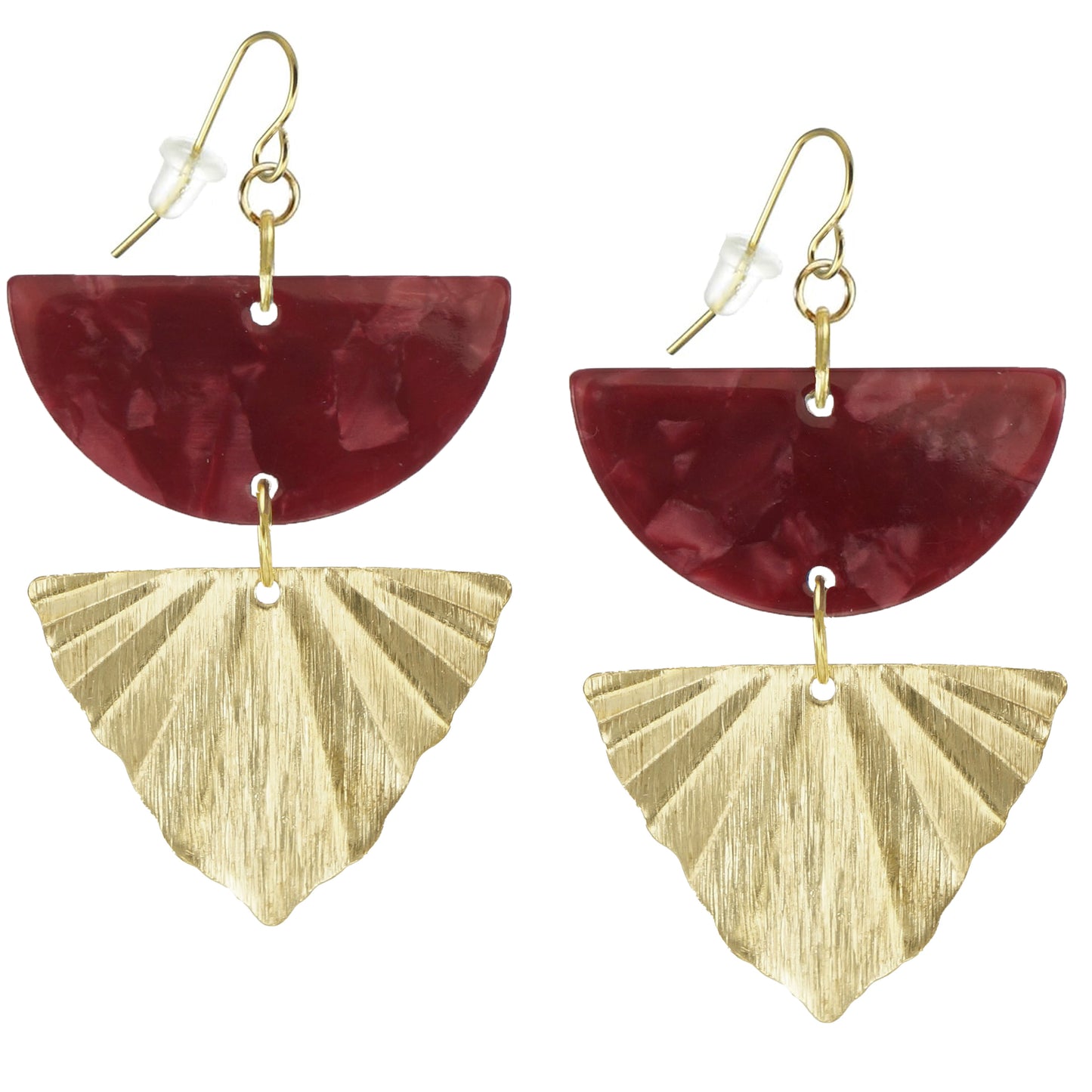 Colorful Acrylic& Brushed Gold Boho Statement Earrings, 18K Gold Ear Wires, Color Choice