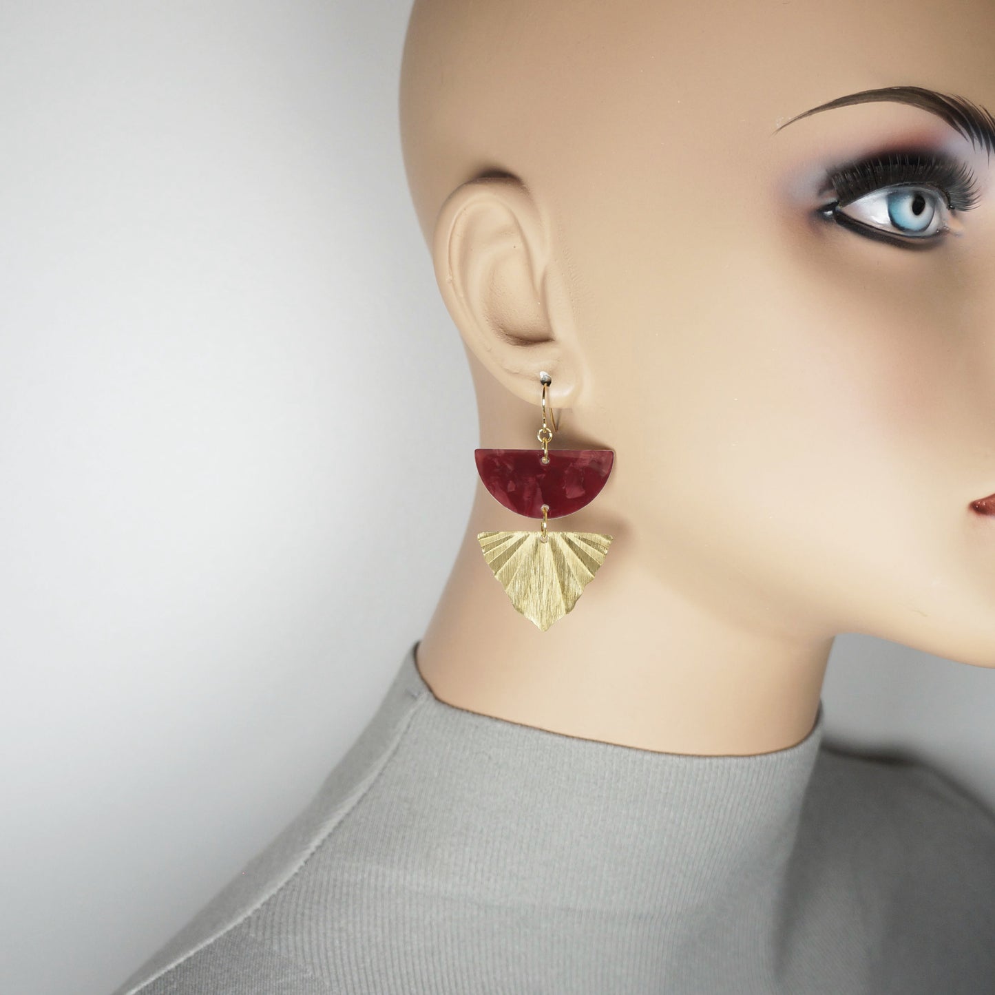 Colorful Acrylic& Brushed Gold Boho Statement Earrings, 18K Gold Ear Wires, Color Choice