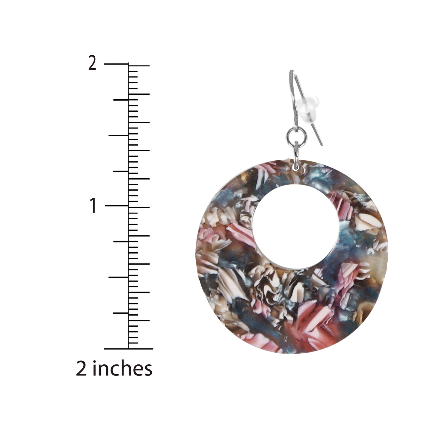 Lightweight Acrylic Boho Donut Statement Earrings, Platinum Ear Wires, Black or Red