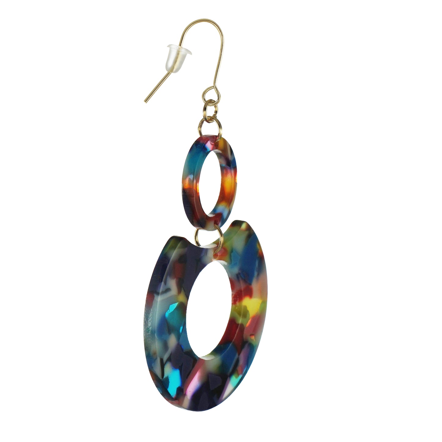 Lightweight Fun Vibrant Multi Rainbow Color Acrylic Trendy Boho Hoop Statement Earrings, 18K Gold Ear Wires, Gift for Her